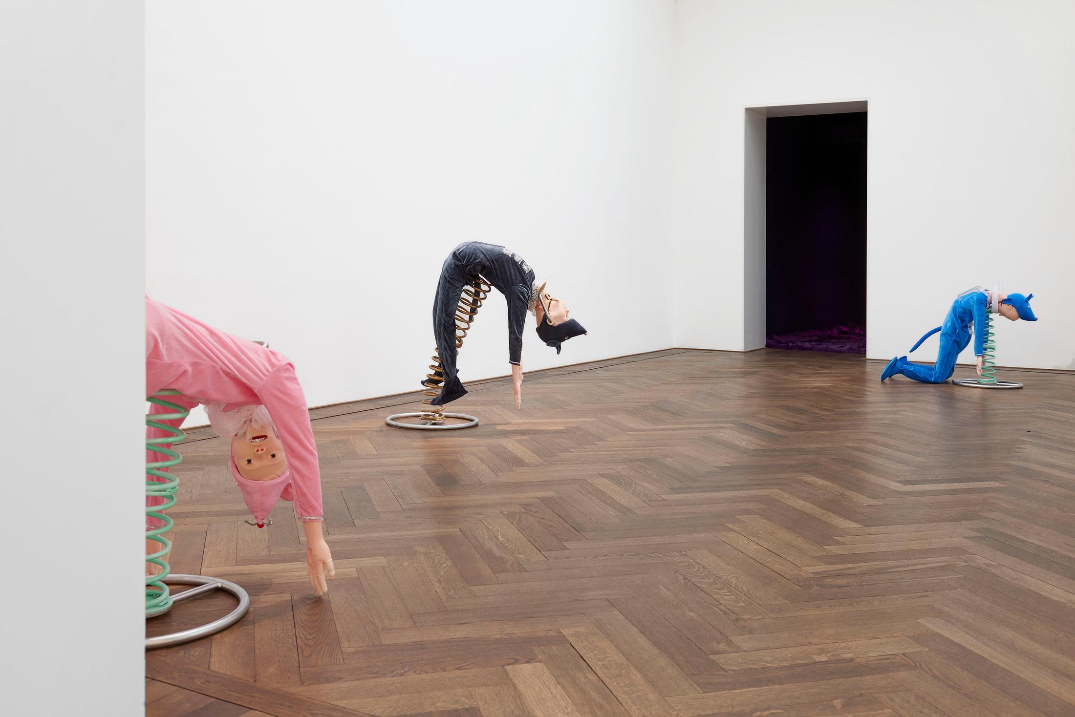 Exhibition View Wong Ping Soloshow «Golden Shower / view on Bestiality rider R, Bestiality rider A, Bestiality rider T» at Kunsthalle Basel, 2019 / Photo: Philipp Hänger / Kunsthalle Basel