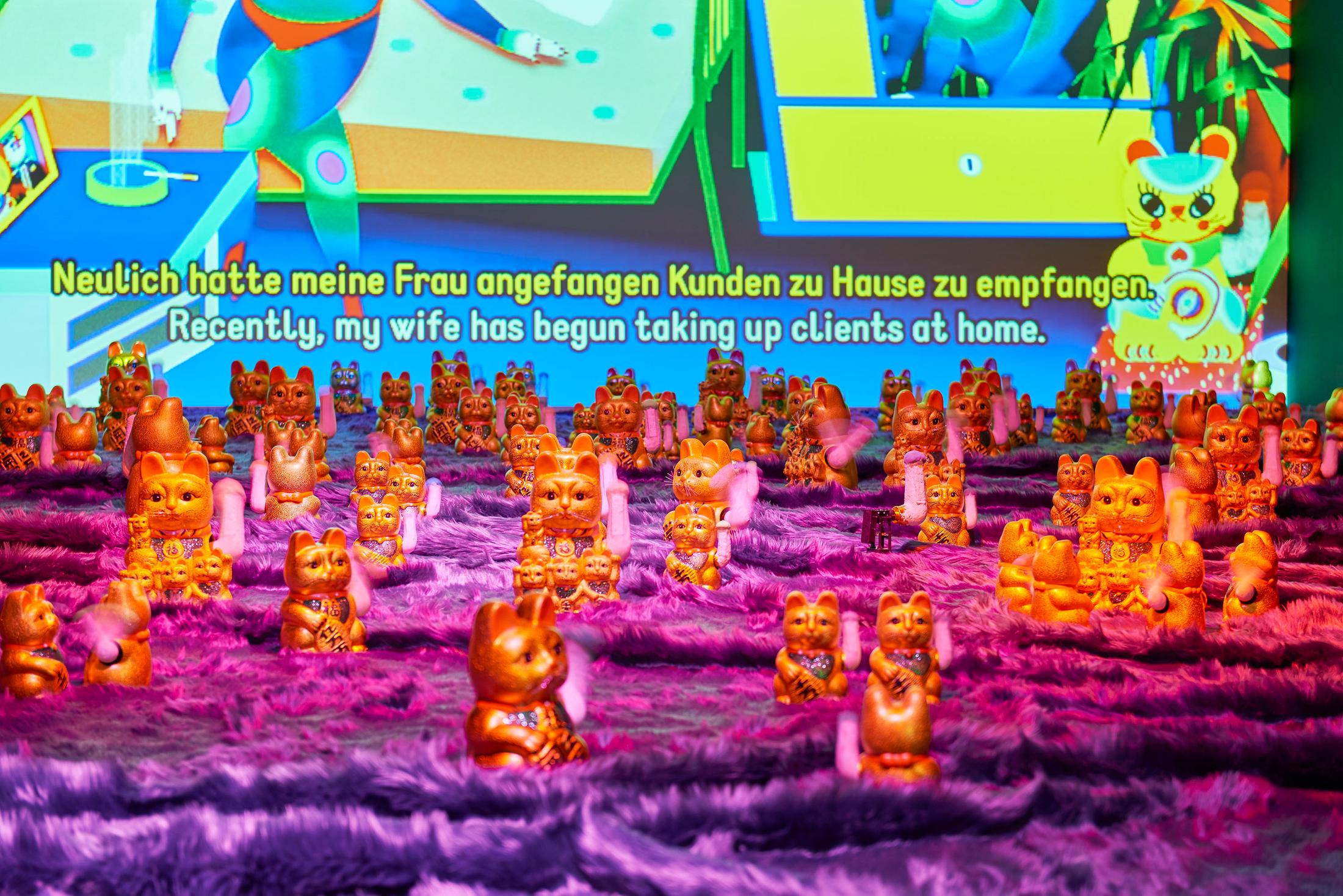 Exhibition View Wong Ping Soloshow «Golden Shower» at Kunsthalle Basel, 2019 / Photo: Philipp Hänger / Kunsthalle Basel