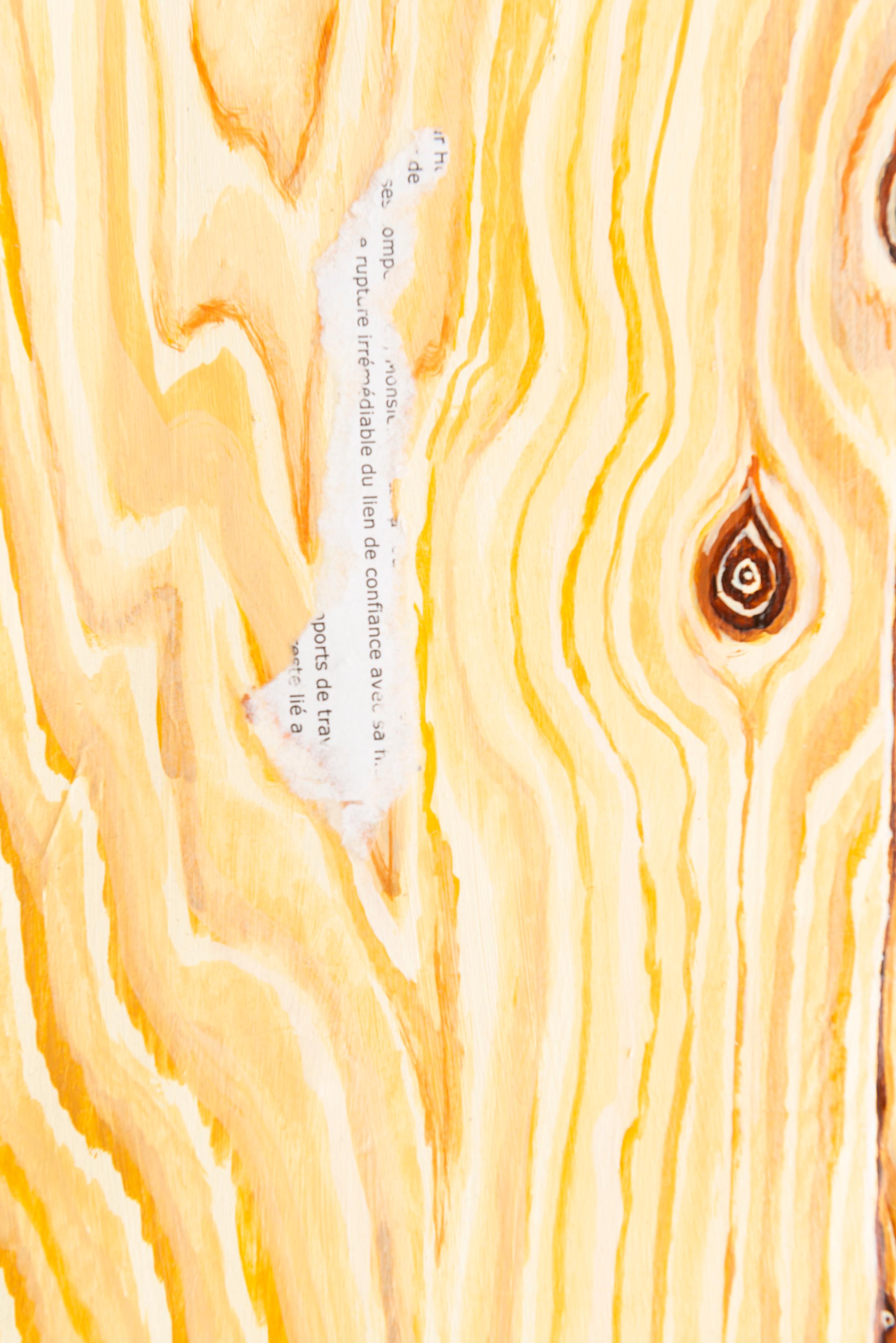 Exhibition View Yvan Alvarez & Paul Hutzli Duo Show «Why do pizza boxes have a square shape?; view on Paul Hutzli, A.A.A.B." (Bench), 2019, (detail), paper-mâché, painting, 120 x 25 x 45cm» at Soul2Soul, Ressources Urbaines, Geneva, 2020 / © Yvan Alvarez / Courtesy: the artists