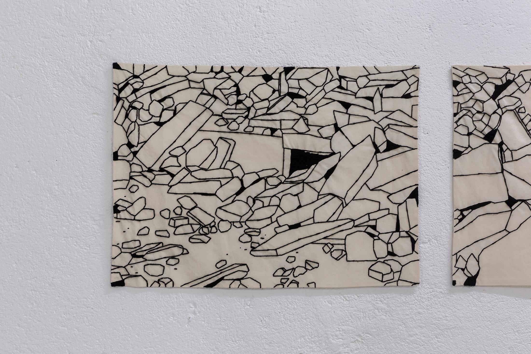 Exhibition View Group Show «Shifting Destinations; view on Claudia Gutérrez Marfull, Rubbles I» at 13 Vitrine hosted by L'Espace du Fond, Lausanne, 2023 / Photo: 13 Vitrine / Courtesy: the artist and 13 Vitrine