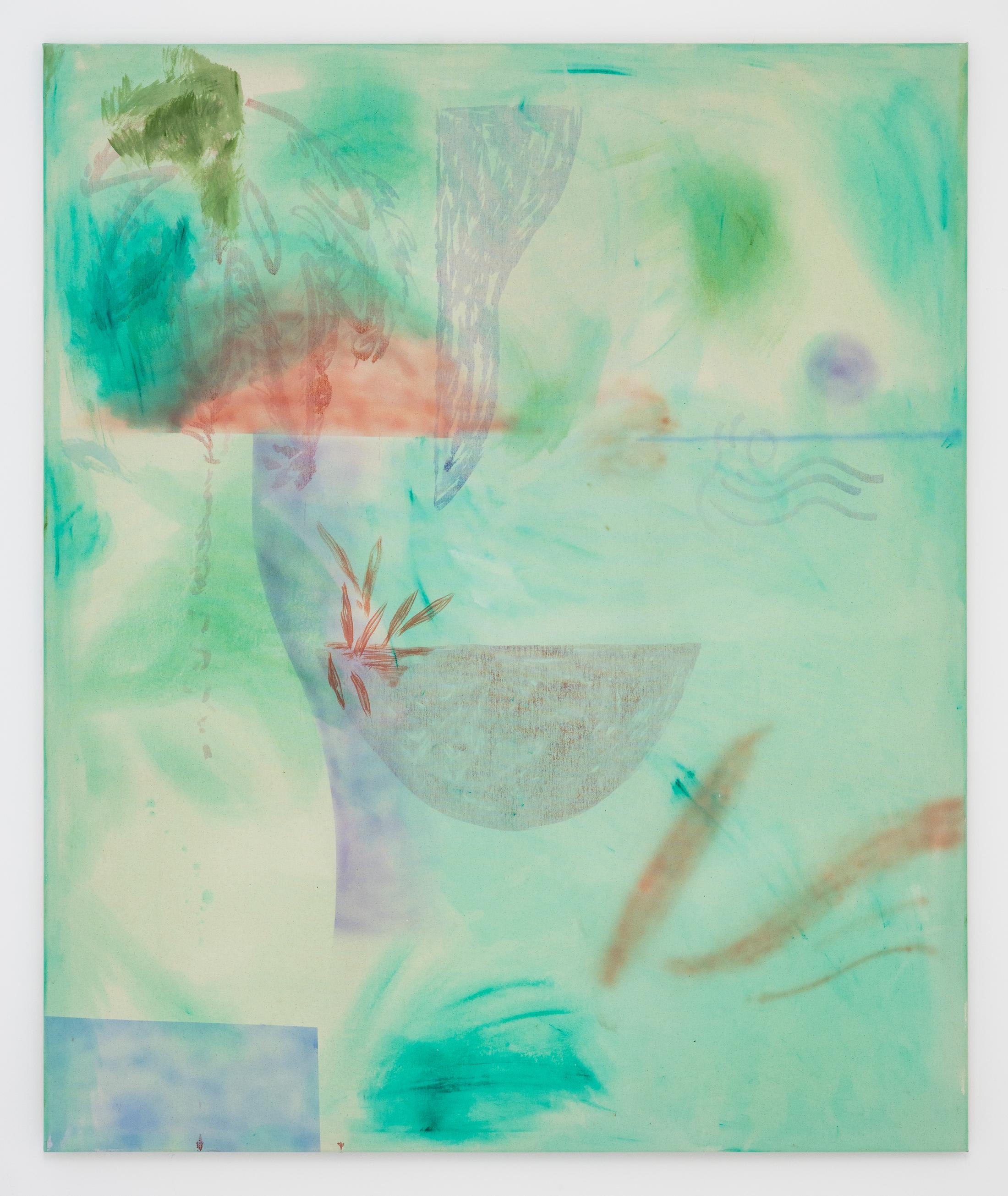 Exhibition View Zoé de Soumagnat Solo Show «The waters doubly sleep; view on Zoé de Soumagnat, Aquarium, 180 x 150 cm, Oil and acrylic on canvas, 2022» at A. Romy Gallery, Zurich, 2022 / Photo: Philip Frowein / Courtesy: the artist and A. Romy Gallery