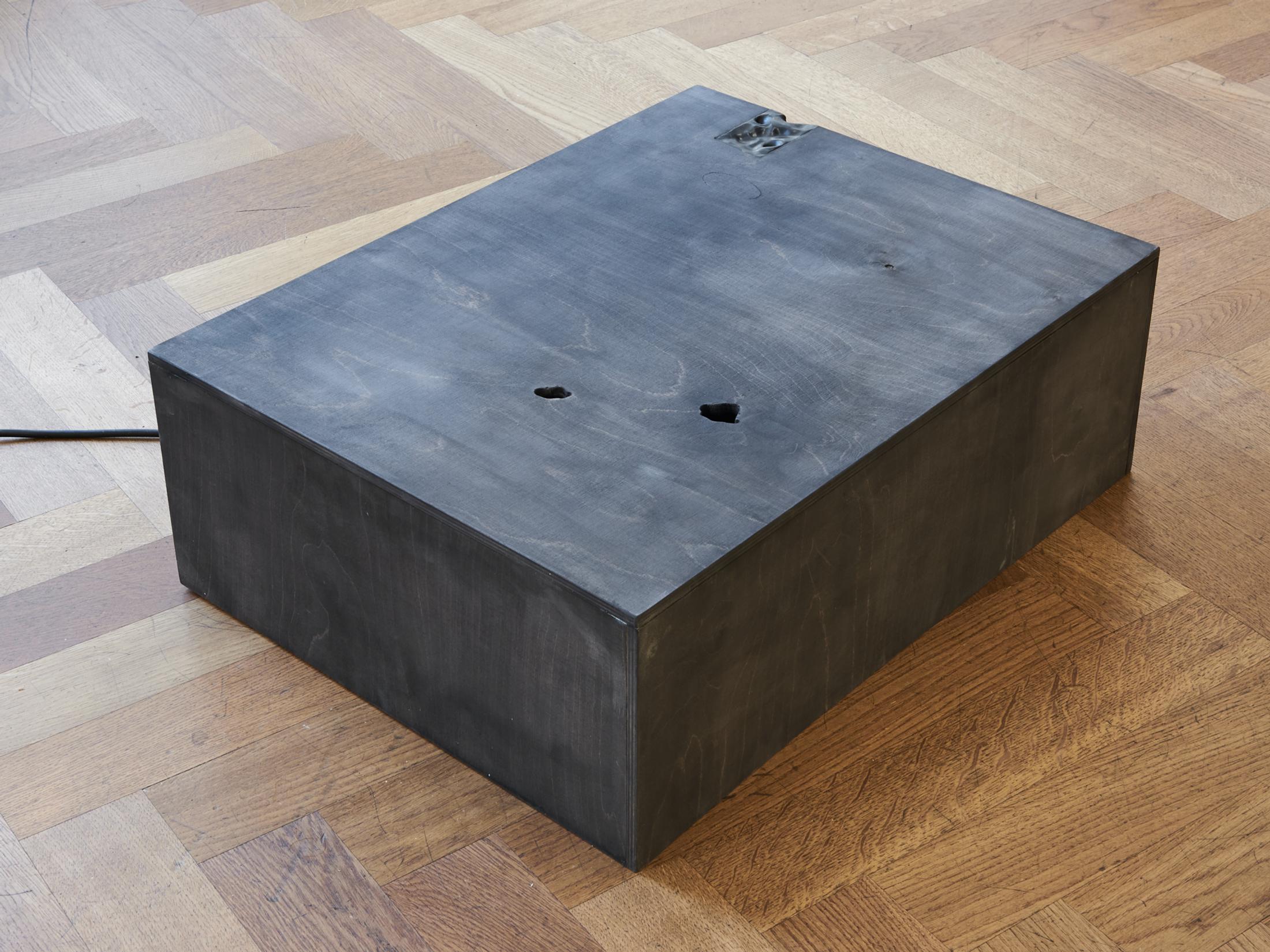 Exhibition View Group Show «A Drop Meant to Become a Stalactite, But Fell on the Seeker's Tor; view on Linus Baumeler, Spring of boredom, 2023, Wood, Fimo, Pewter, Water, Pump system» at Krone Couronne, Biel, 2023 / Photo: Thalles Piaget / Courtesy: the artist and Krone Couronne