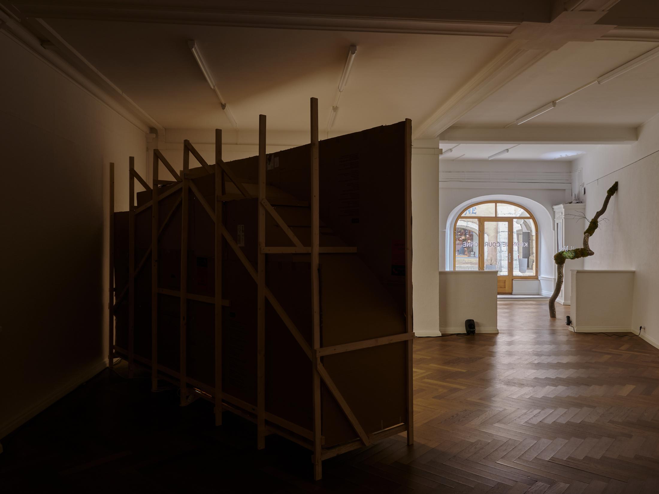 Exhibition View Group Show «A Drop Meant to Become a Stalactite, But Fell on the Seeker's Tor» at Krone Couronne, Biel, 2023 / Photo: Thalles Piaget / Courtesy: the artists and Krone Couronne