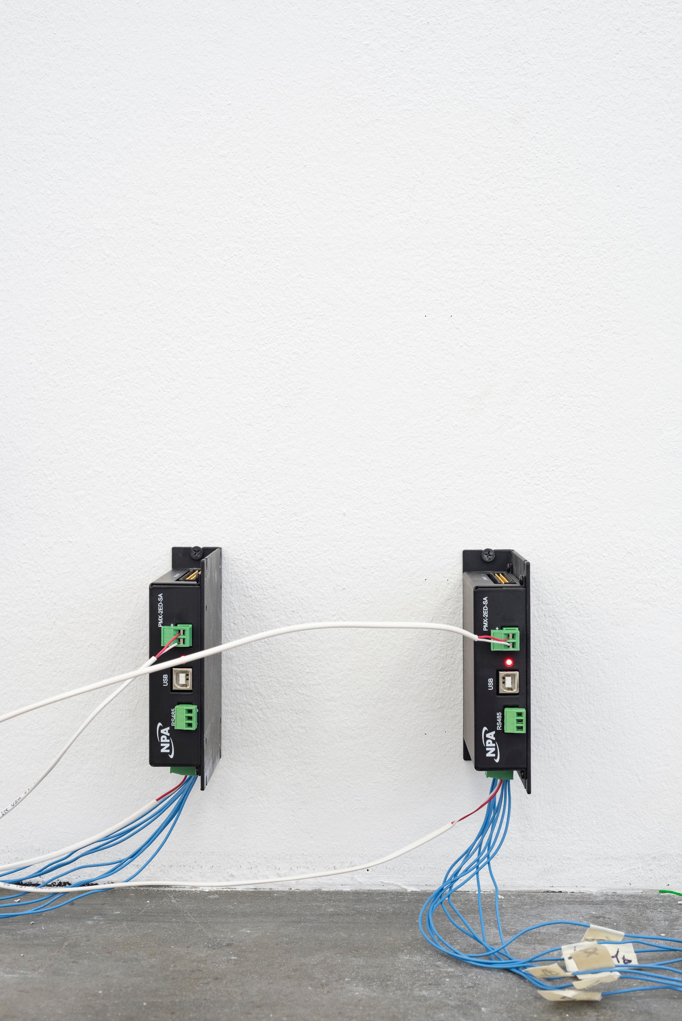 Exhibition View Aaron Flint Jamison Soloshow «Opportunity Zones; view on Applicate 2.1, 2.2, 2019 (detail)» at Kunst Halle Sankt Gallen, St. Gallen, 2019 / Photo: Sebastian Schaub / Courtesy: the artist and Kunst Halle Sankt Gallen
