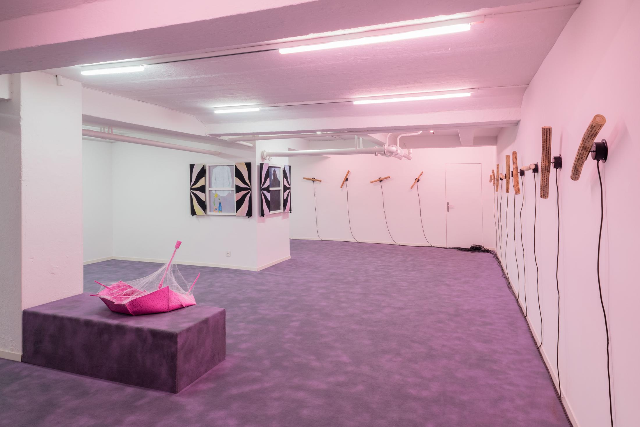 Exhibition View Adam Cruces Solo Show «Eavesdropping» at Blue Velvet Projects, Zurich, 2022 / Photo: Flavio Karrer / Courtesy: the artist and Blue Velvet Projects