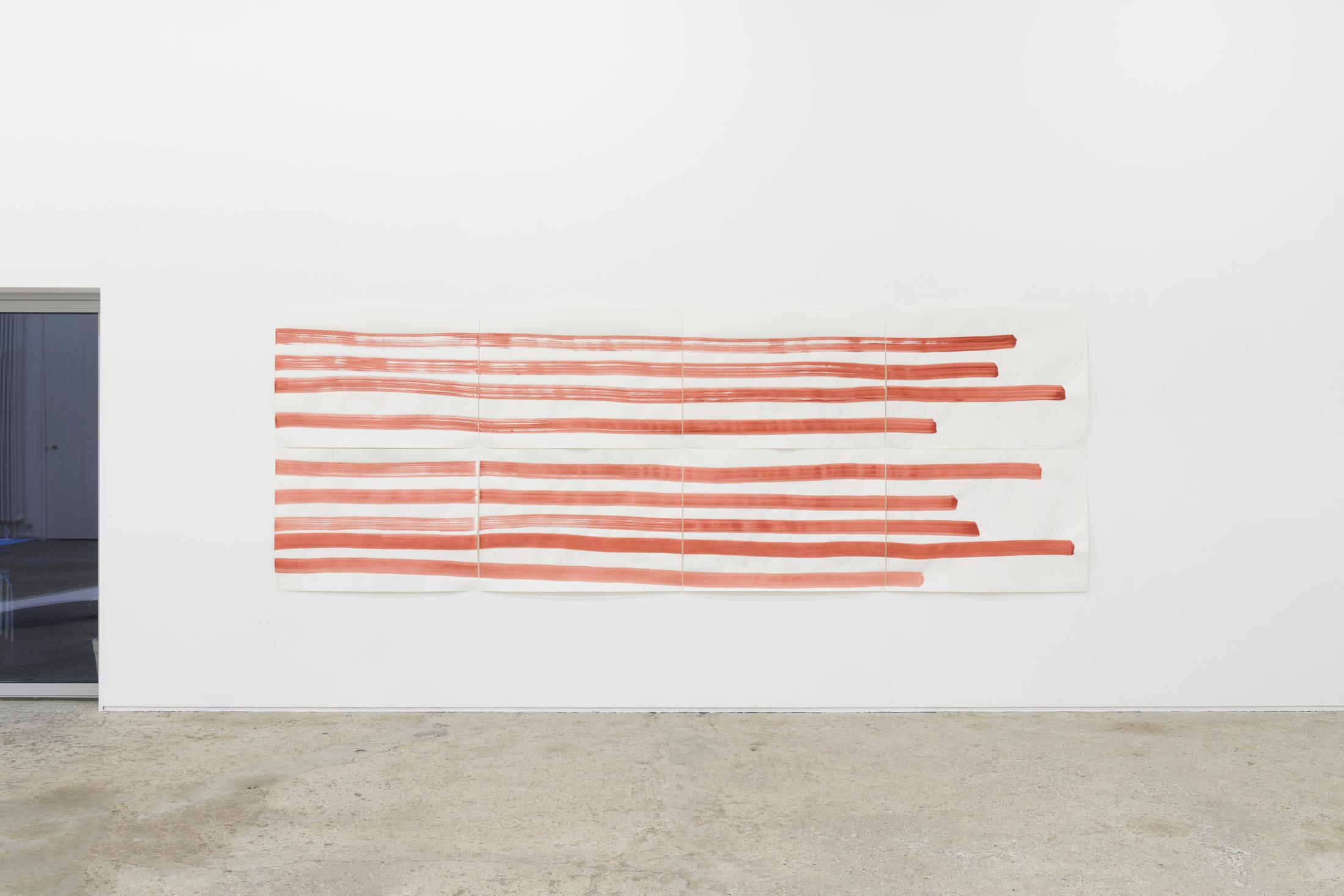 Exhibition View Group Show «Affinitäten; view on Silvia Bächli, Rote Bänder Nr. 14, 2022» at Galerie Mark Müller, Zurich, 2022 / Photo: Conradin Frei / Courtesy: the artists and Galerie Mark Müller