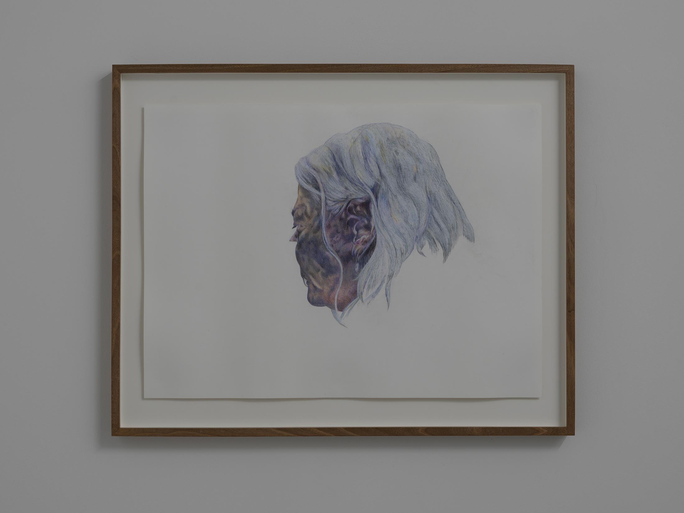 Exhibition View Alessandro Di Pietro Solo Show «Occult Desserts; view on Alessandro Di Pietro, Vampirello Rochelle, 2020, colored pencil, walnut wood, 63 x 81 x 4 cm» at All Stars, Lausanne, 2022 / Photo: Julien Gremaud / Courtesy: the artist and All Stars