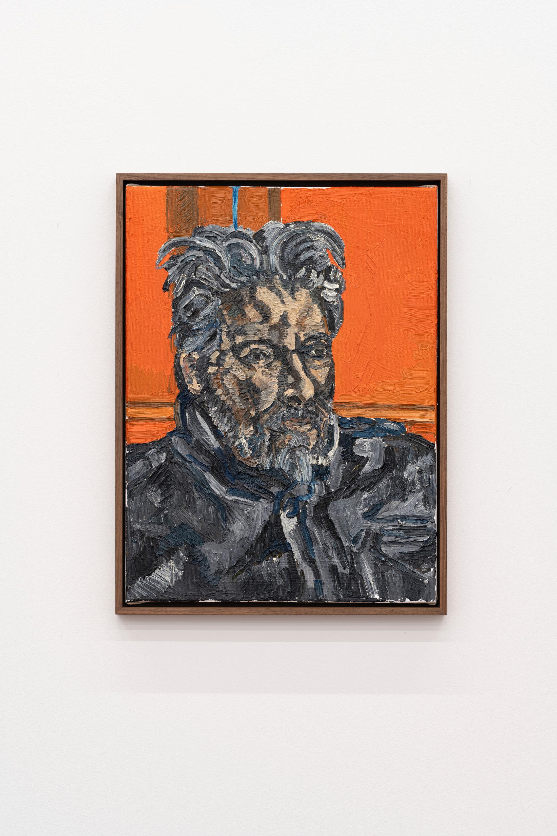 Exhibition View Alex Becerra Solo Show «Pleasure Paintings; view on Alex Becerra, Portrait of Raul, 2022, Oil on Canvas, 61 x 45 cm» at Karma International, Zurich, 2022-2023 / Photo: Annik Wetter / Courtesy: the artist and Karma International