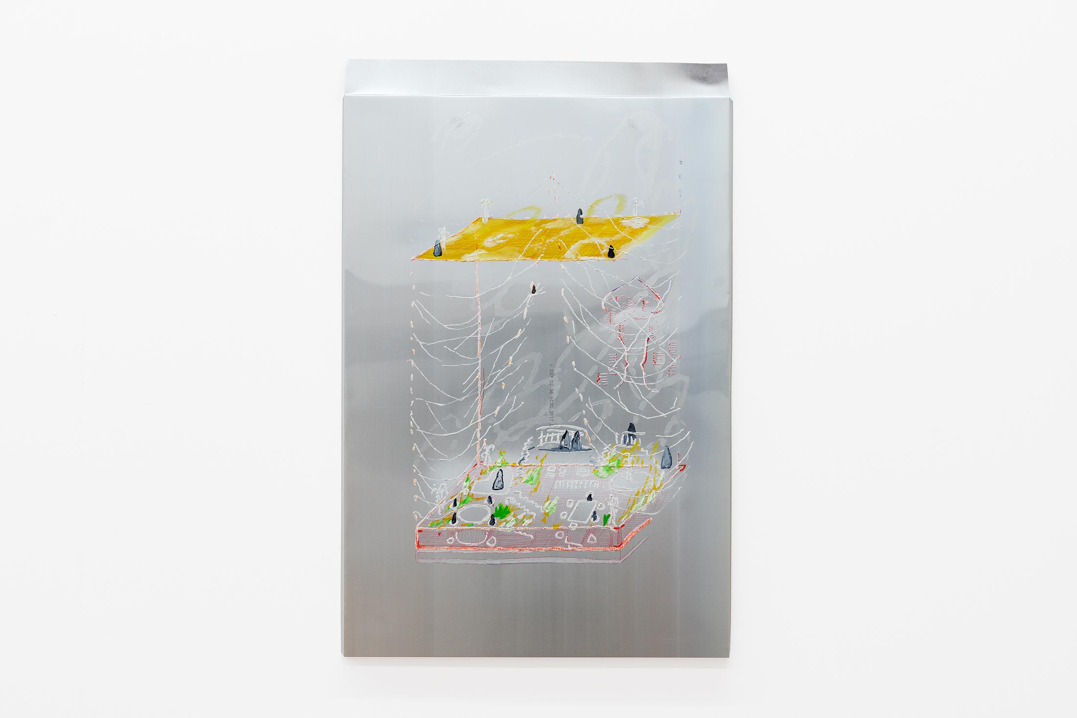 Exhibition View Groupshow «Among Them; Elza Sile, It is natural then, 2020, Oil/Acrylic, markers on aluminium plate» at Kirchgasse, Steckborn, 2020 / Courtesy: the artists and Kirchgasse