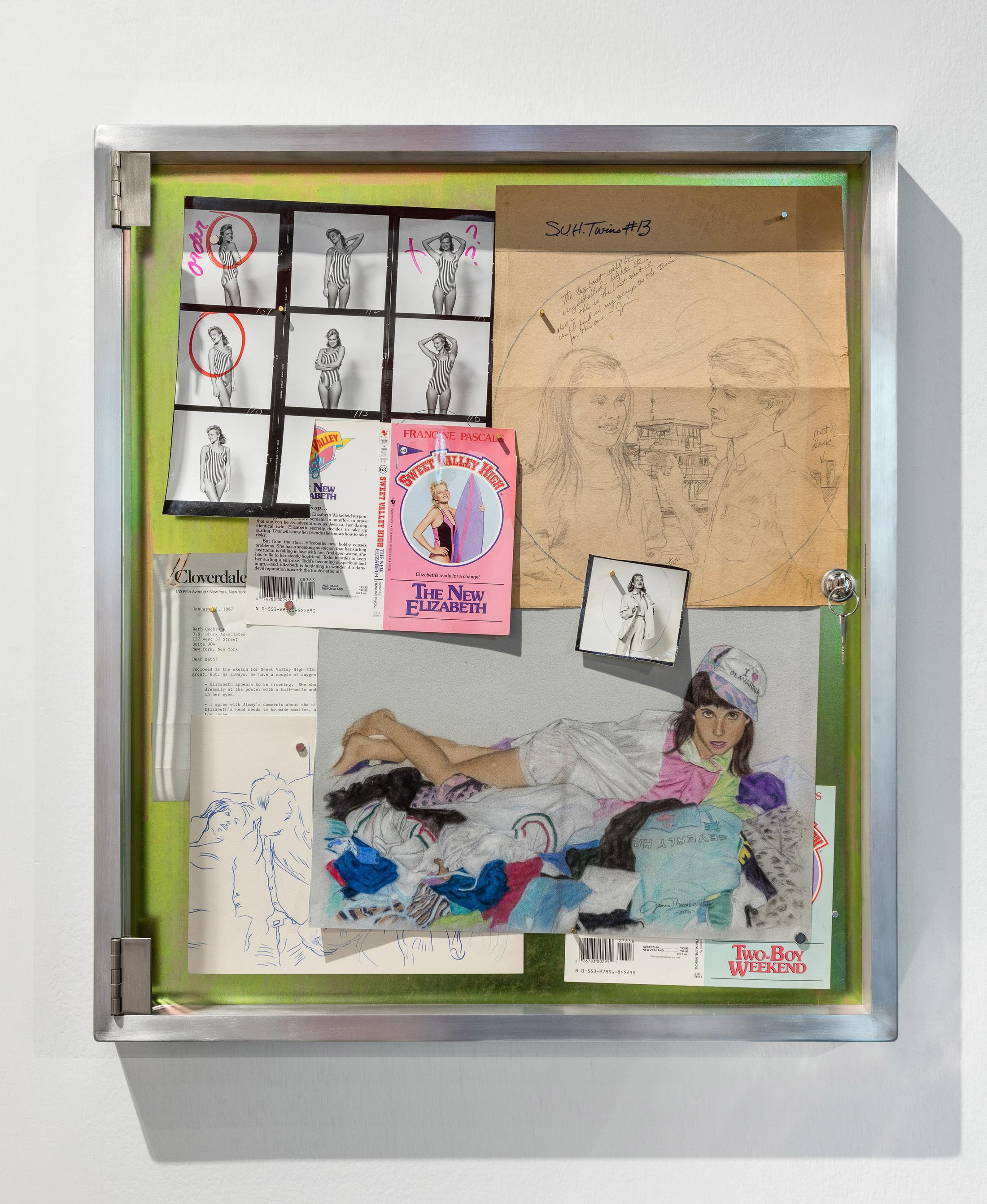 Exhibition View Groupshow «An Order of Things ; view on Victoria Colmegna, FASHION VICTIM; The rules for an art fair are similar to those of a graduation trip. Under Gemini's climber sight, lousy timing is the worst crime. With her endless fashion dilemmas Victoria could not act fast; electro fogger or indie vibe? When the punishment fts the crime there is no reason you can’t serve your sentence in style., 2017» at Galerie Gregor Staiger, Zurich / Courtesy: the artist & Galerie Gregor Staiger, Zurich