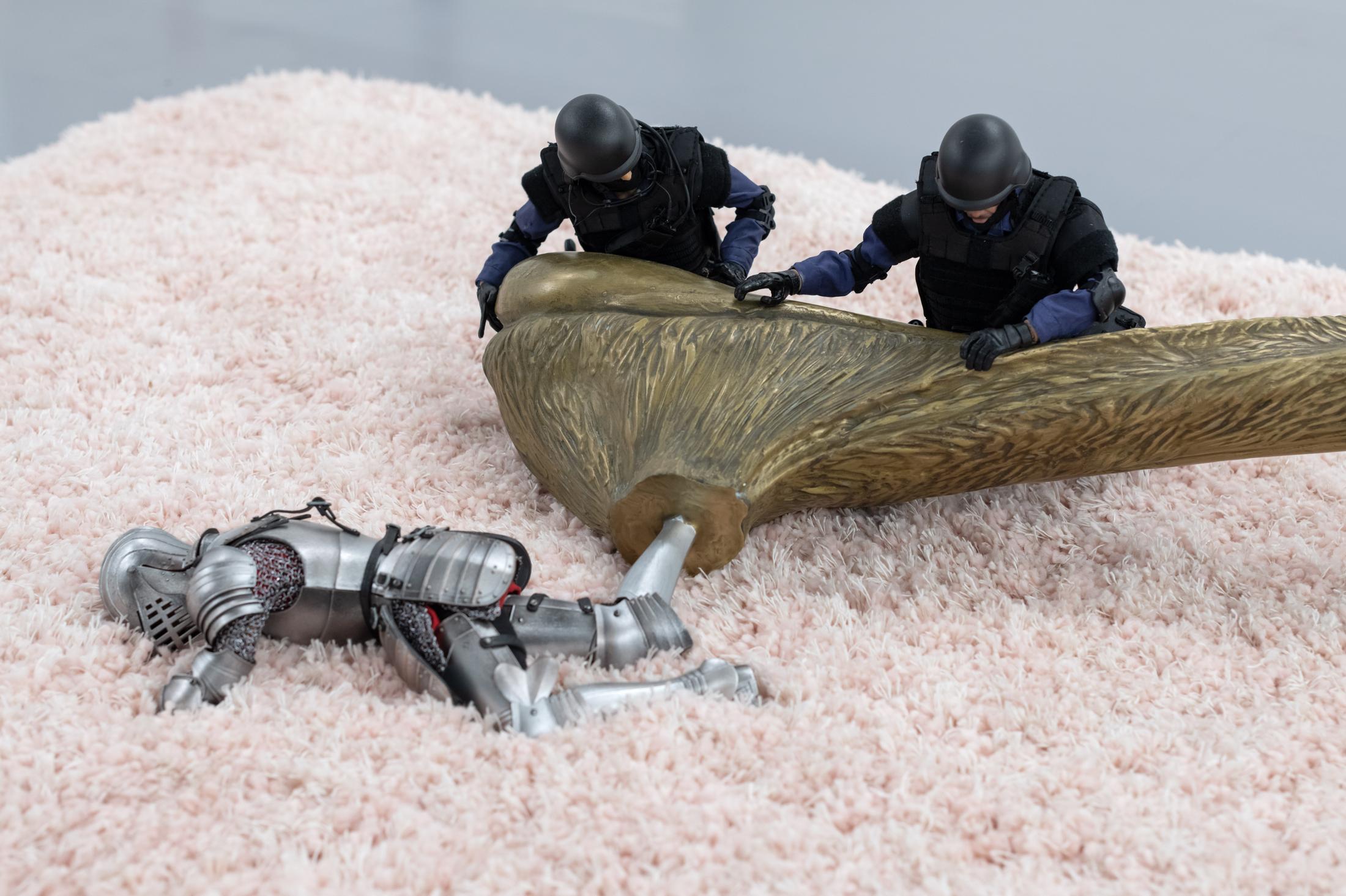 Exhibition View Anne de Vries Solo Show «Day Care Drill; view on Anne de Vries, THE GREAT TURN (Detail), 2022» at Blue Velvet Projects, Zurich, 2022 / Photo: Flavio Karrer / Courtesy: the artist and Blue Velvet Projects