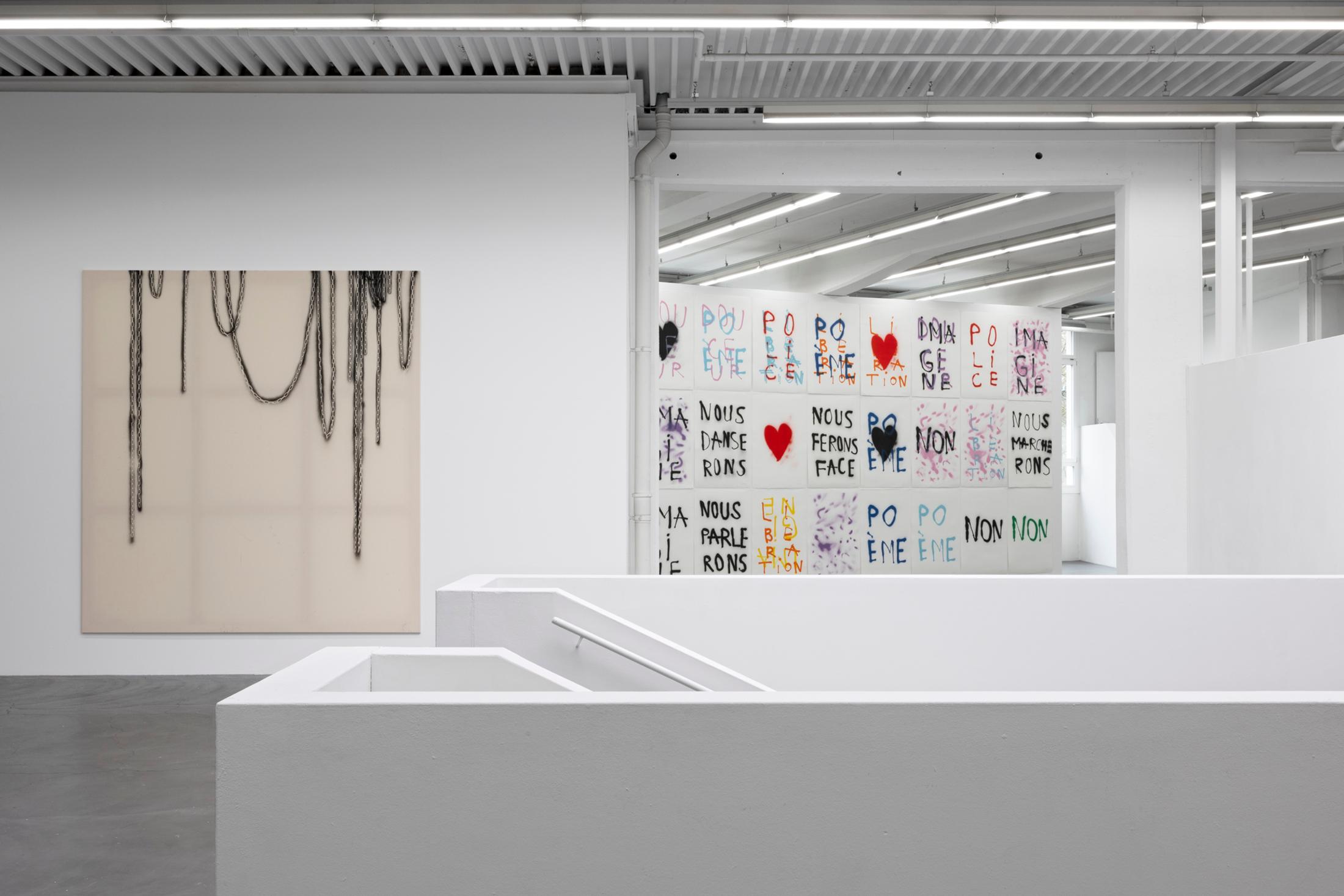 Exhibition View Anne-Lise Coste Solo Show «Poem Police» at Kunsthaus Baselland, Baselland, 2022 / Photo: Gina Folly / Courtesy: the artist and Galerie Elisabeth & Reinhard Hauff, Ellen de Bruijne, NoguerasBlanchard, Lullin + Ferrari, CAN Christina Androulidaki Gallery