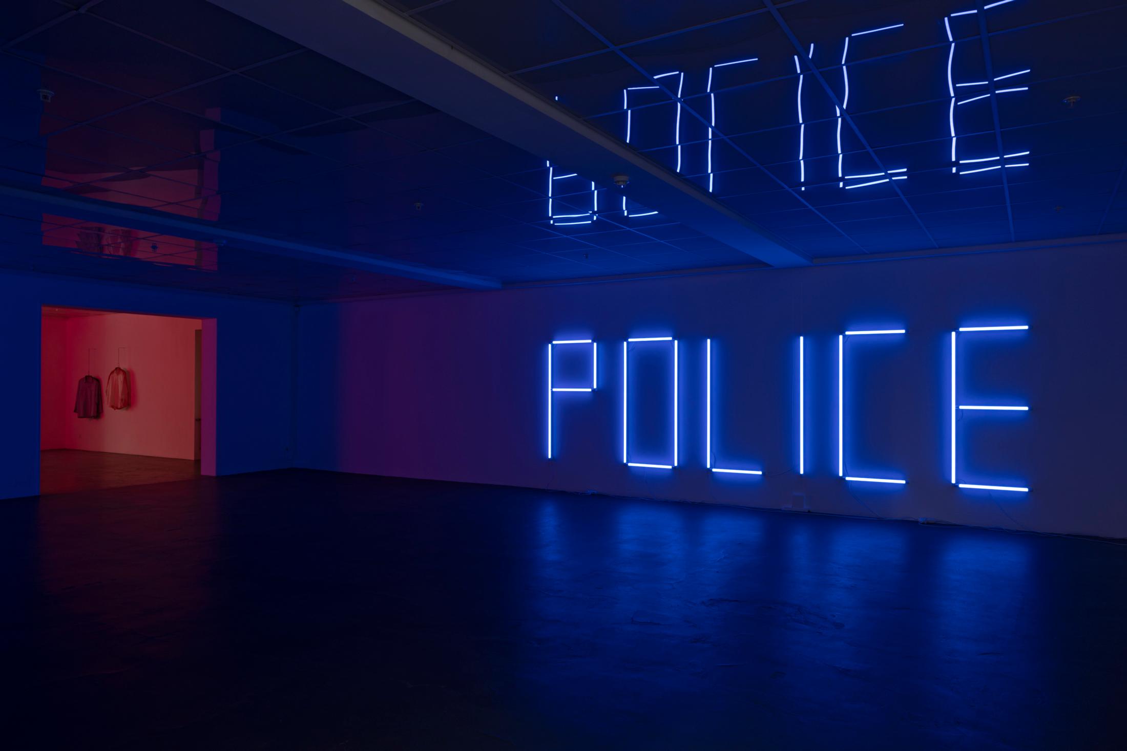 Exhibition View Anne-Lise Coste Solo Show «Poem Police; view on Anne-Lise Coste, POLICE, 2022» at Kunsthaus Baselland, Baselland, 2022 / Photo: Gina Folly / Courtesy: the artist and Galerie Elisabeth & Reinhard Hauff, Ellen de Bruijne, NoguerasBlanchard, Lullin + Ferrari, CAN Christina Androulidaki Gallery