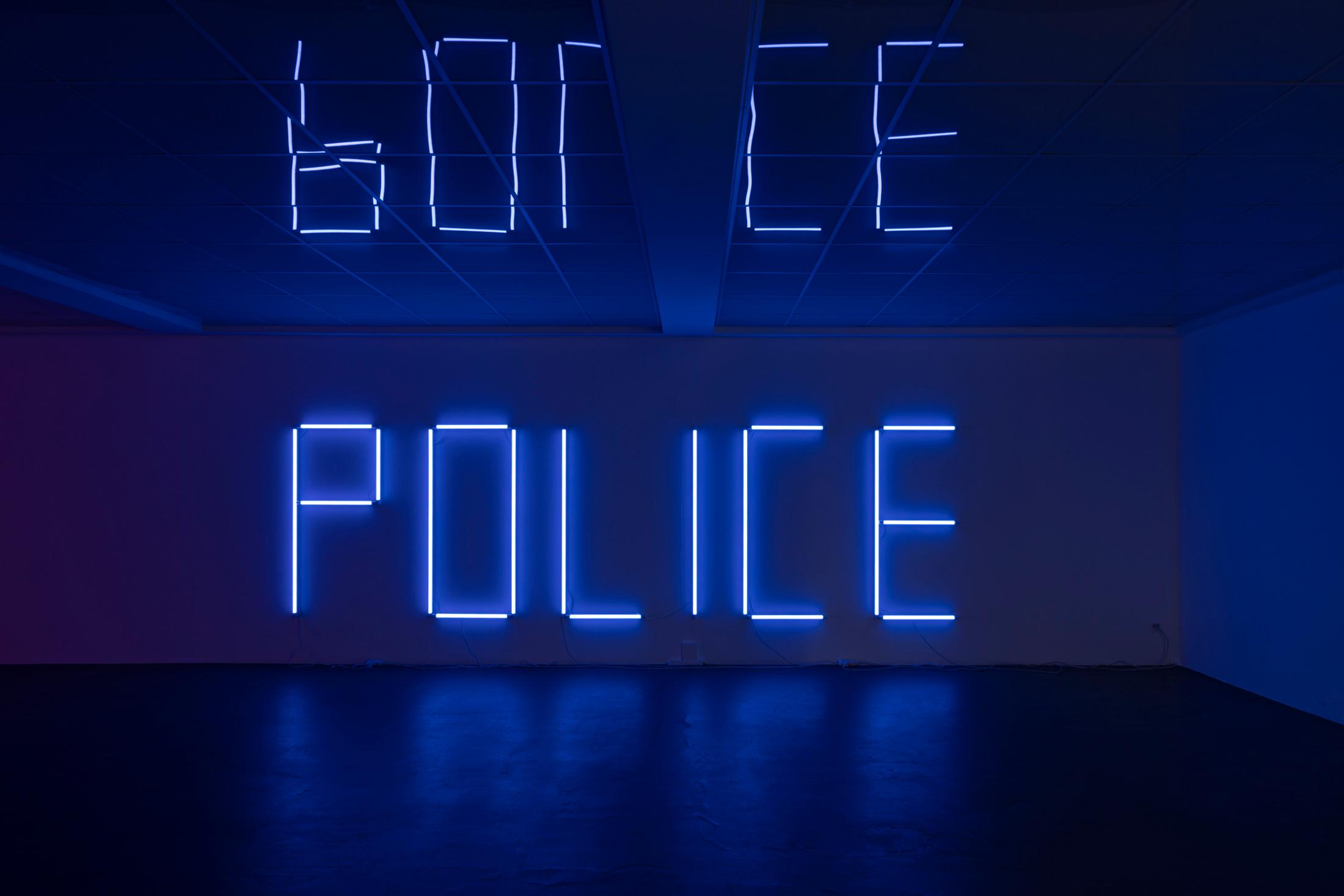 Exhibition View Anne-Lise Coste Solo Show «Poem Police; view on Anne-Lise Coste, POLICE, 2022» at Kunsthaus Baselland, Baselland, 2022 / Photo: Gina Folly / Courtesy: the artist and Galerie Elisabeth & Reinhard Hauff, Ellen de Bruijne, NoguerasBlanchard, Lullin + Ferrari, CAN Christina Androulidaki Gallery