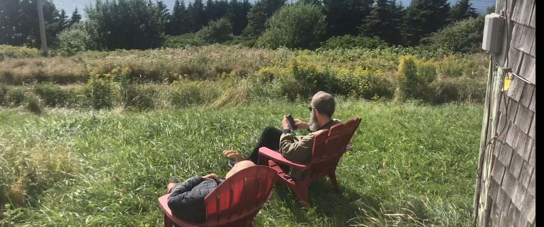 Exhibition View Ari Marcopoulos Solo Show «Upstream; view on Ari Marcopoulos, Nova Scotia (Videostill), 2022» at Kunsthalle Sankt Gallen, St. Gallen, 2022 / Photo: Sebastian Schaub / Courtesy: the artist and Kunsthalle Sankt Gallen