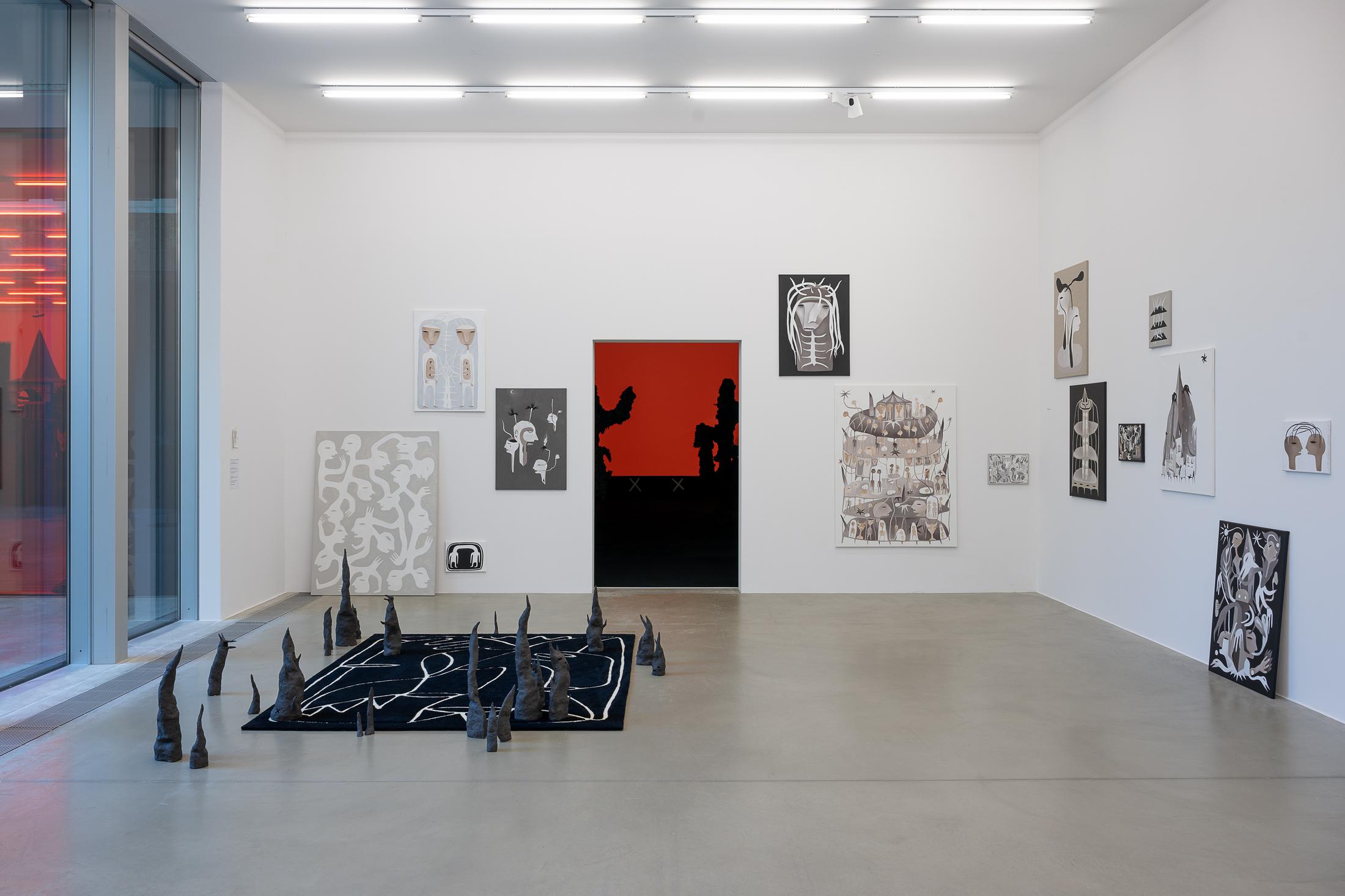 Exhibition View Augustin Rebetez Solo Show «Vitamin; view on Augustin Rebetez in collaboration with Colin Jeanneret, Stanislas Delarue, Lia Martinelli, Zoé Philipona, Studio Mistake, 2023» at Aargauer Kunsthaus, Aarau, 2023 / Photo: ullmann.photography / Courtesy: the artist and Aargauer Kunsthaus
