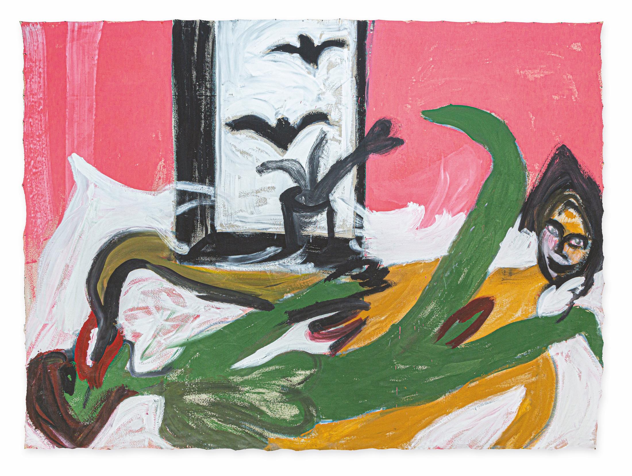 Exhibition View Groupshow «Ausbruch & Rausch, Zurich 1975-1980, Women Art Punk; view on Martin Disler, Untitled, 1980, acrylic on cotton / Private Collection Zurich» at Strauhof, Zurich, 2020