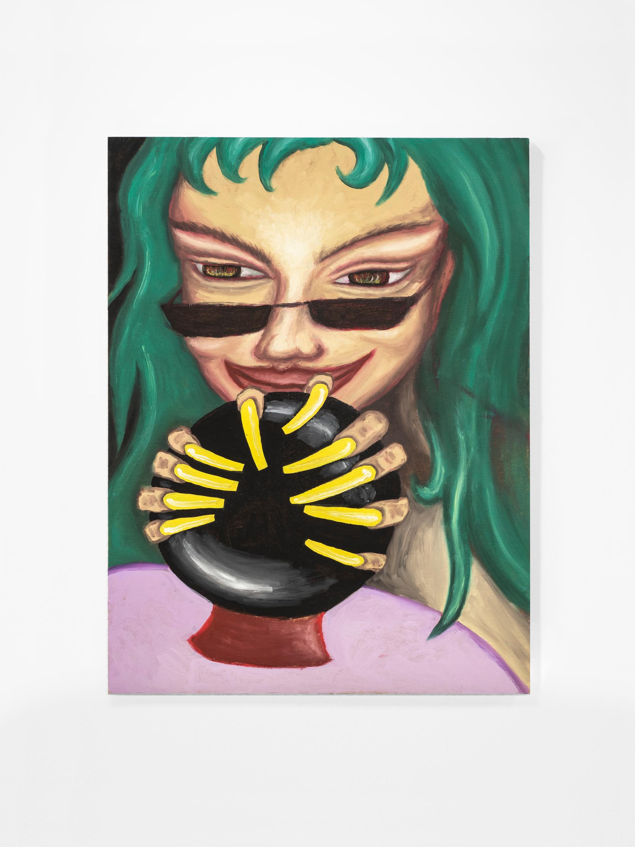 Exhibition View Azize Ferizi Soloshow «SIS IS HARDCORE; view on Azize Ferizi, She Knew It, 2020, oil on wood, 40x20 cm» at Cherish, Geneva, 2020 / Photo: James Bantone / Courtesy: the artist and Cherish