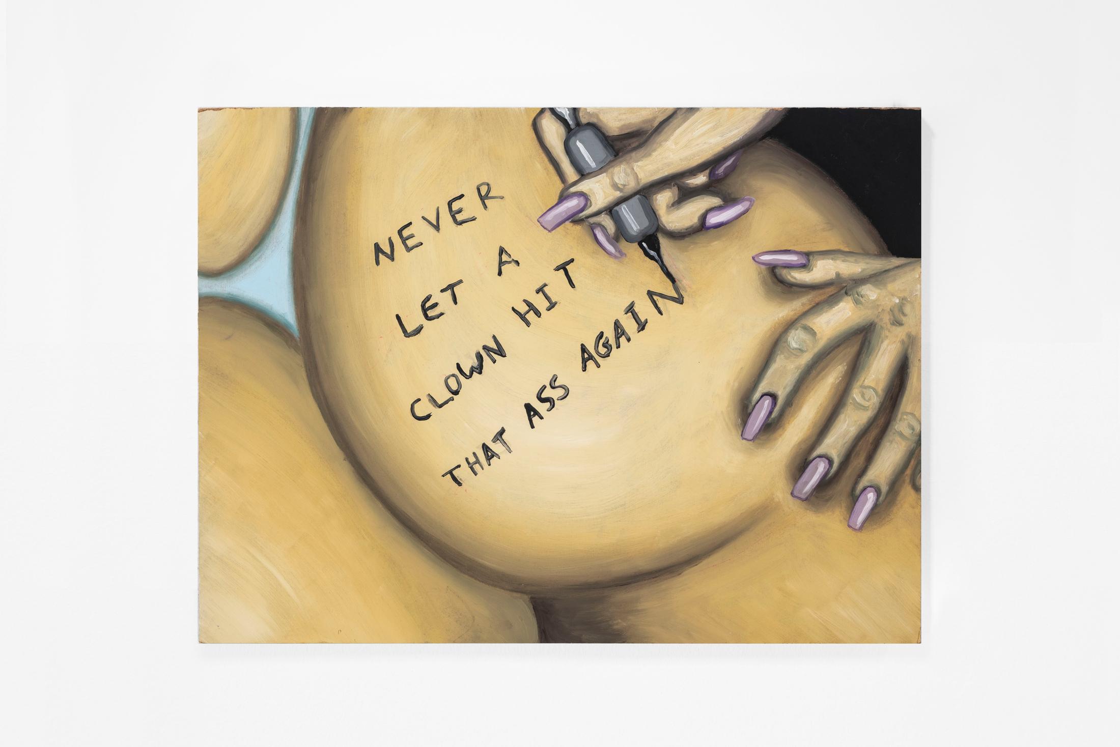 Exhibition View Azize Ferizi Soloshow «SIS IS HARDCORE; view on Azize Ferizi, Krusty, 2020, oil on wood, 30x40 cm» at Cherish, Geneva, 2020 / Photo: James Bantone / Courtesy: the artist and Cherish