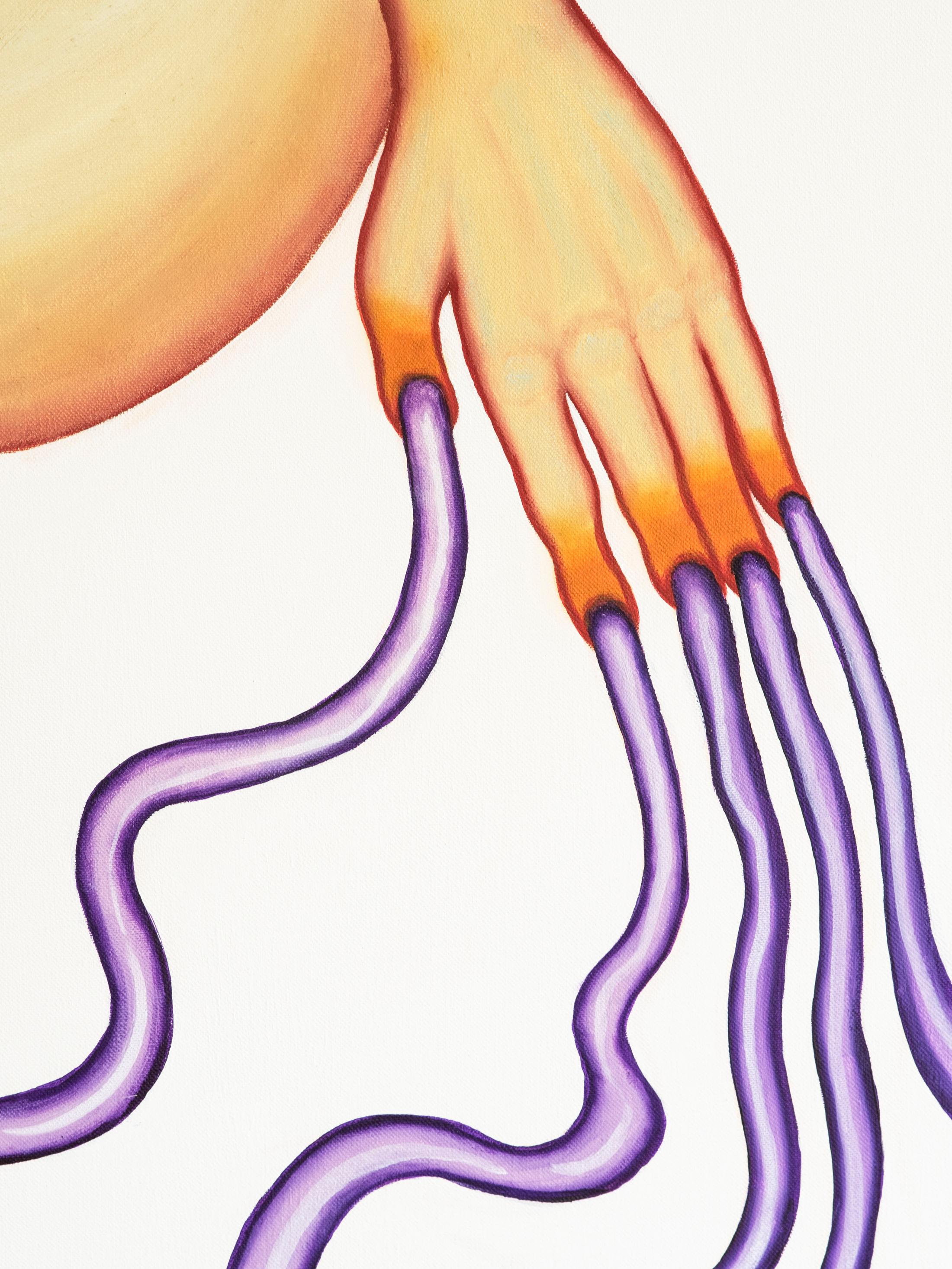 Exhibition View Azize Ferizi Soloshow «SIS IS HARDCORE; view on Azize Ferizi, The Oracle, 2020, (detail), oil on canvas, 170x110 cm» at Cherish, Geneva, 2020 / Photo: James Bantone / Courtesy: the artist and Cherish