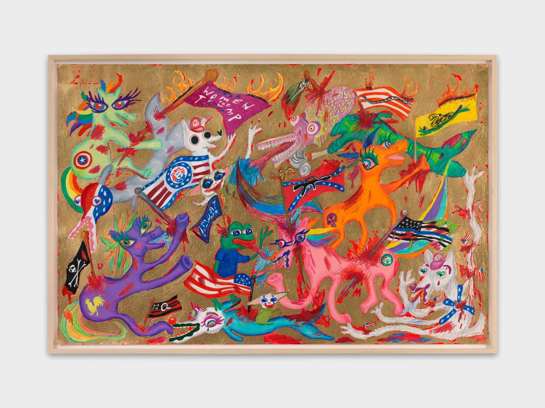 Exhibition View Bailey Scieszka Solo Show «The Flesh Failures; view on Bailey Scieszka, Stabbed by Flags, 2021» at Galerie Maria Bernheim, Zurich, 2022 / Photo: Annik Wetter / Courtesy: the artist and Galerie Maria Bernheim