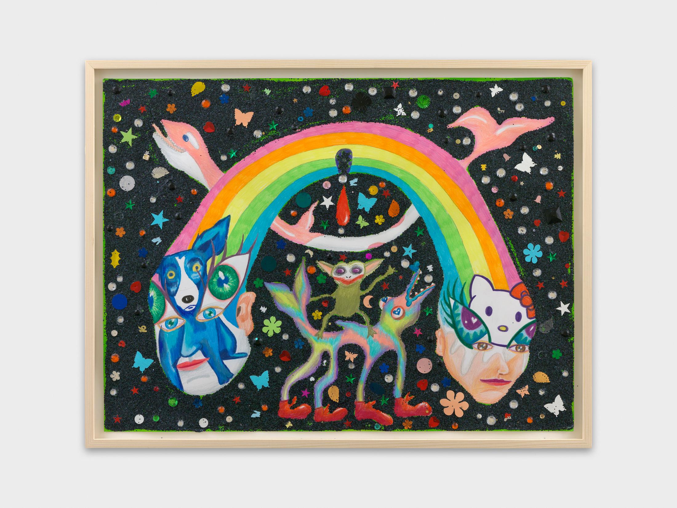 Exhibition View Bailey Scieszka Solo Show «The Flesh Failures; view on Bailey Scieszka, Indigo Children with Cat and Dog Face Paint, 2021» at Galerie Maria Bernheim, Zurich, 2022 / Photo: Annik Wetter / Courtesy: the artist and Galerie Maria Bernheim