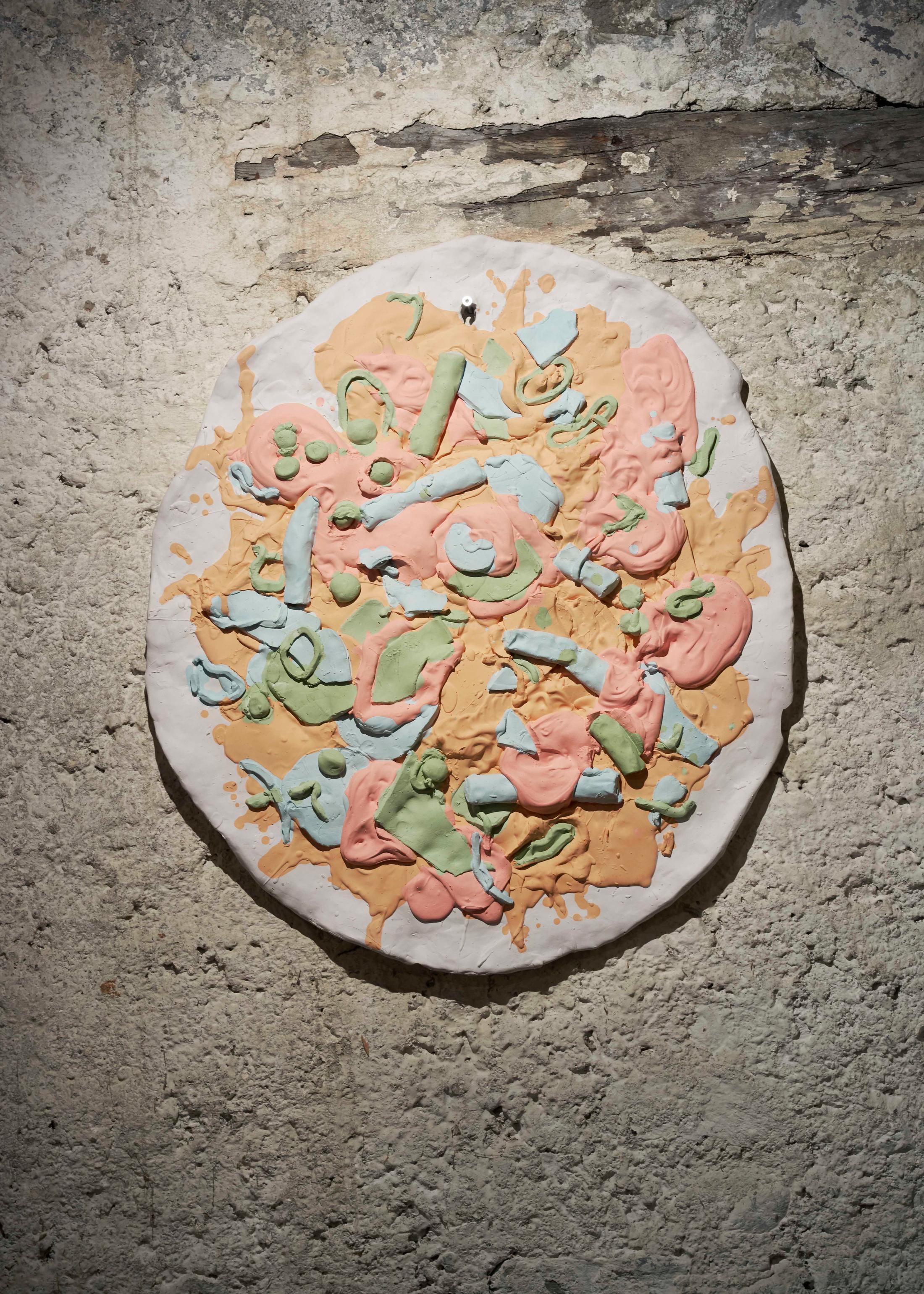 Exhibition View Bastien Aubry Soloshow «Pizzeria Stalletta; view on Purple Rain, 2017» at Stalletta Madulain by Windhager von Kaenel / Photo: Franz Rindlisbacher / Courtesy: the artist and Windhager von Kaenel