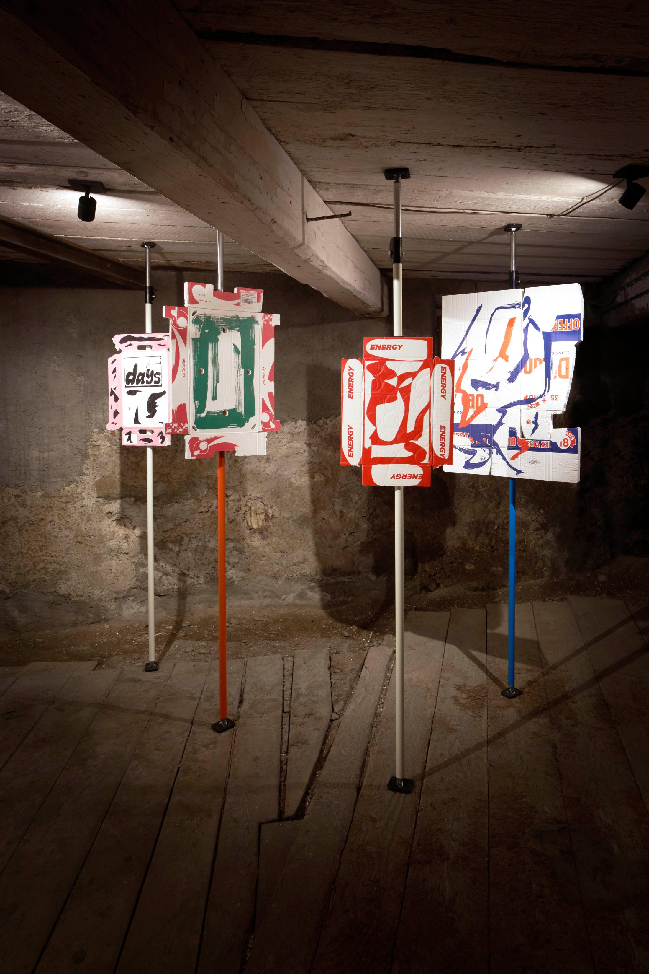 Exhibition View Bastien Aubry Soloshow «Pizzeria Stalletta» at Stalletta Madulain by Windhager von Kaenel / Photo: Franz Rindlisbacher / Courtesy: the artist and Windhager von Kaenel