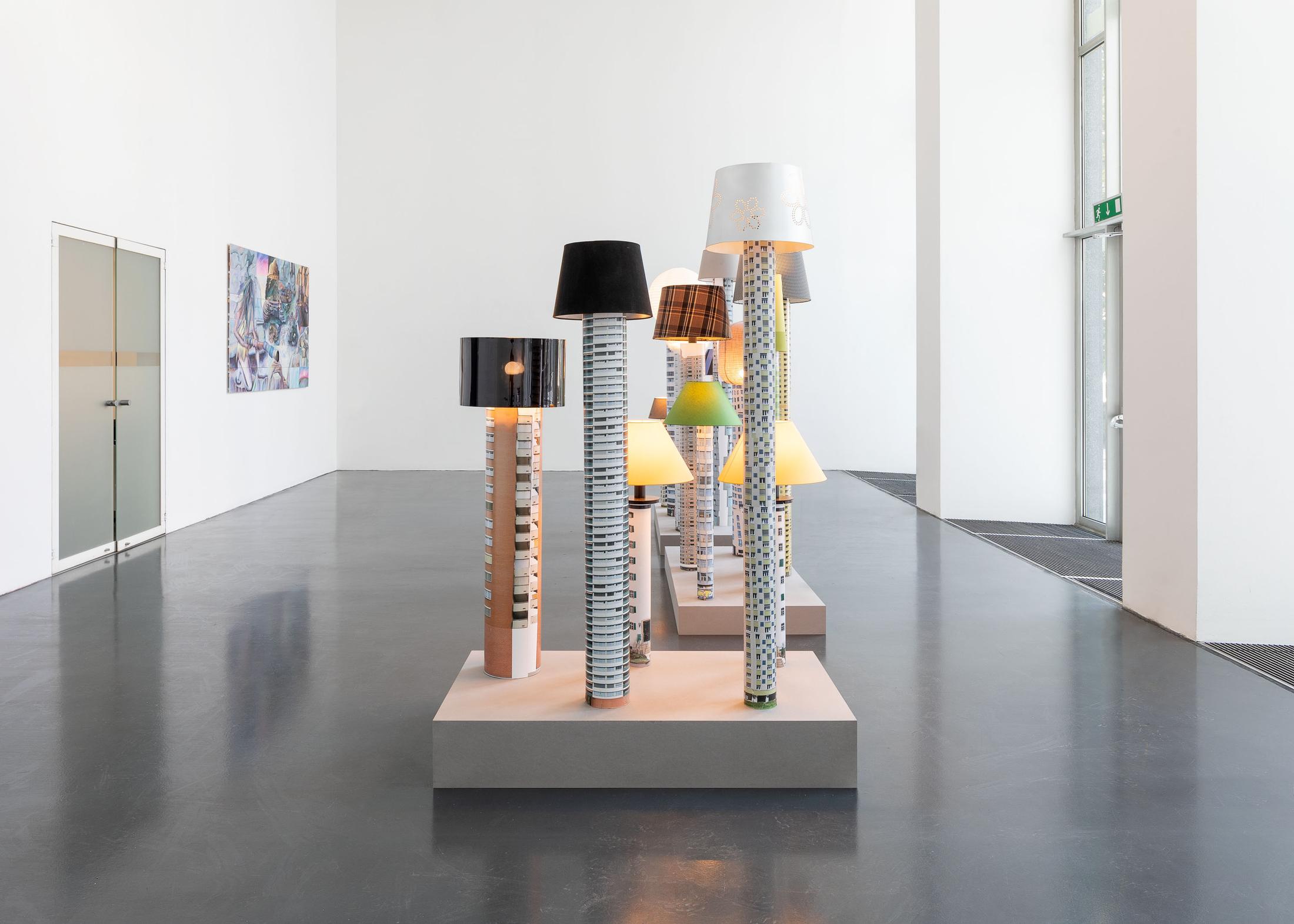 Exhibition View Beatrice Marchi and Mia Sanchez Duo Show «La Città e i Perdigiorno; view on Mia Sanchez, High Rise, 2021» at Istituto Svizzero, Milan, 2021 / Photo: Giulio Boem / Courtesy: the artists and Instituto Svizzero