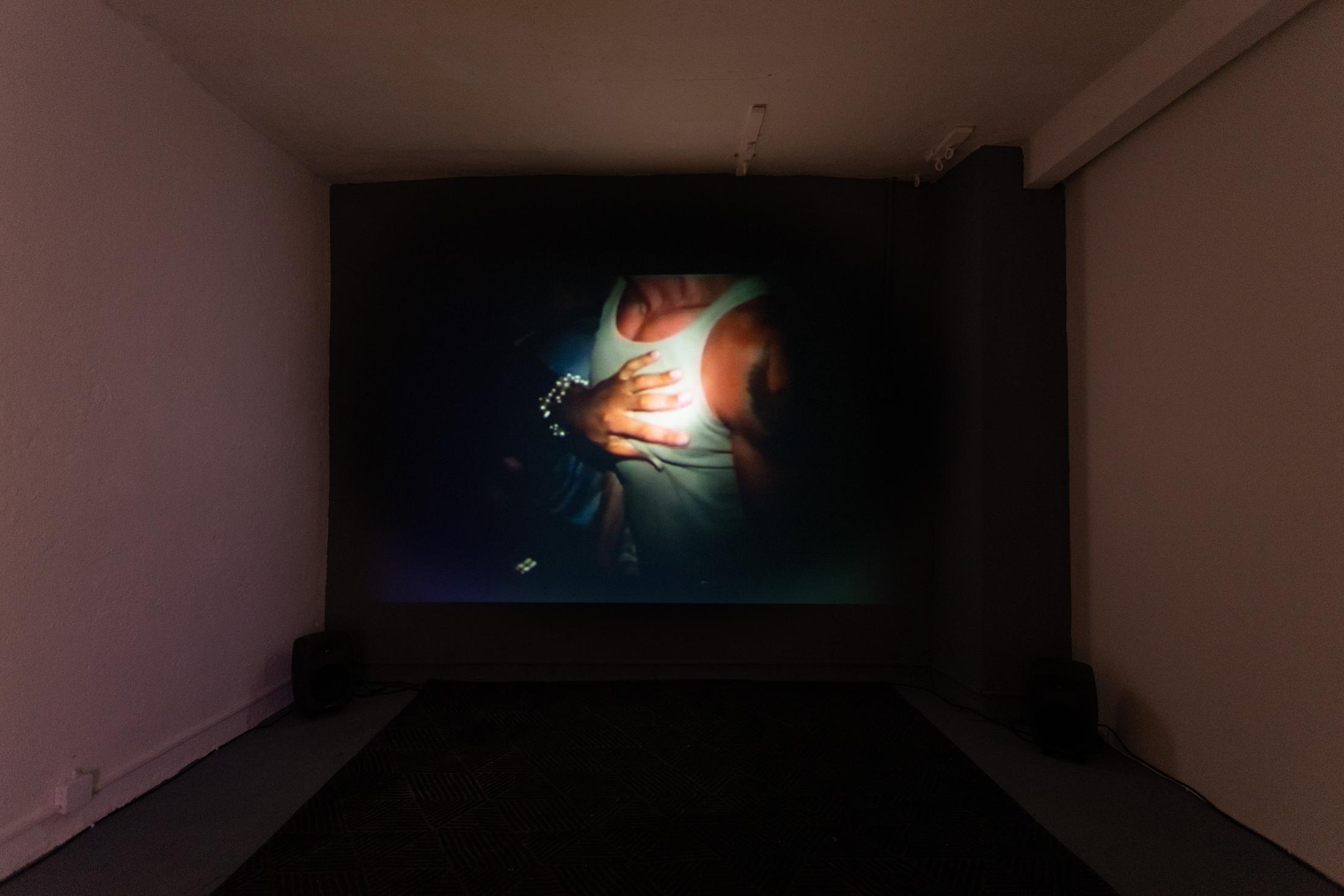 Exhibition View Groupshow «Can You Feel It?; view on Vaginal Davis, Cholita!, 1995, directed by Michelle Mills; Vaginal Davis, The Last Club Sucker, 1999, directed by Vaginal Davis» at Last Tango, Zurich, 2019 / Photo: Kilian Bannwart / Courtesy: the artist, Last Tango and Dan Gunn Gallery