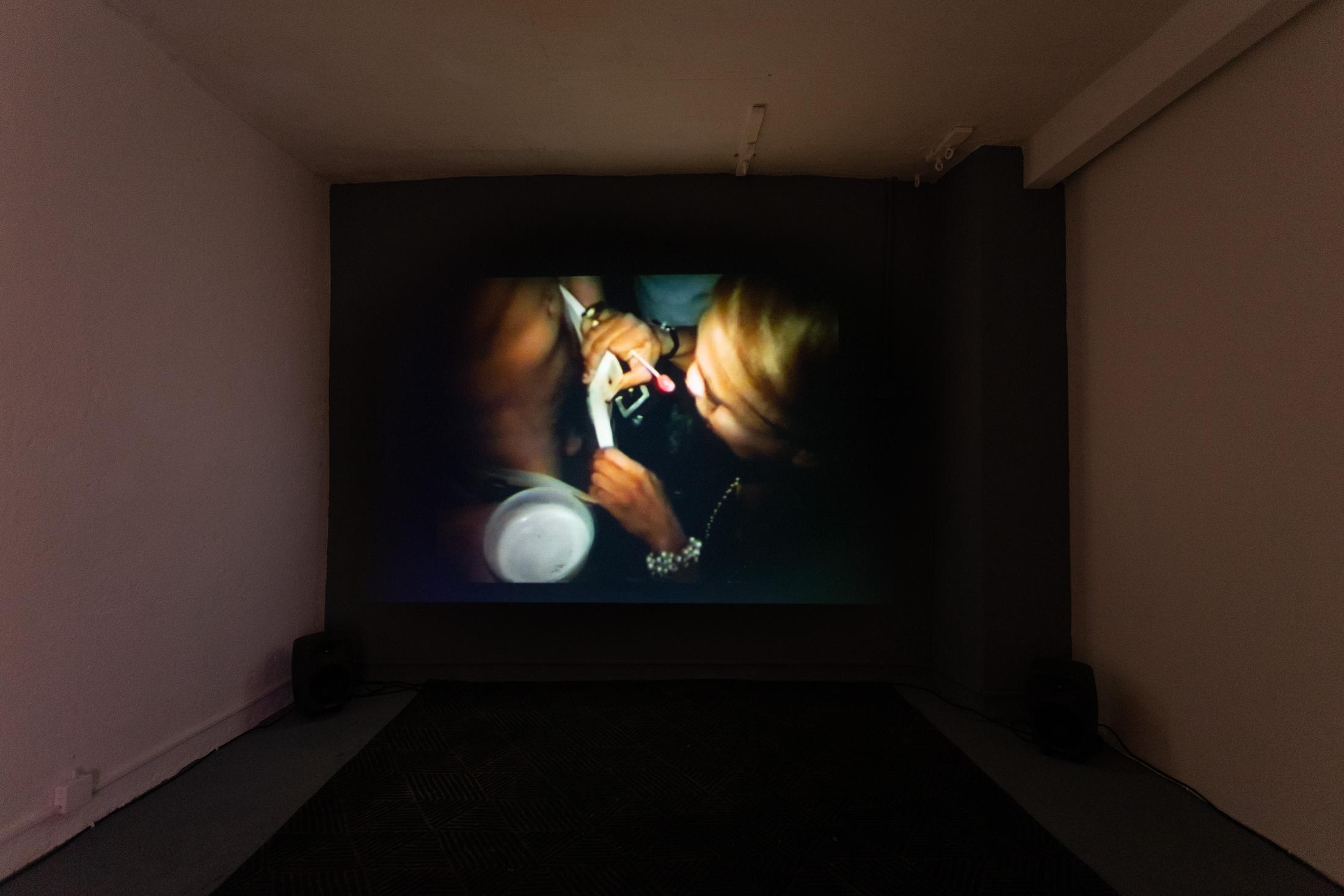 Exhibition View Groupshow «Can You Feel It?; view on Vaginal Davis, Cholita!, 1995, directed by Michelle Mills; Vaginal Davis, The Last Club Sucker, 1999, directed by Vaginal Davis» at Last Tango, Zurich, 2019 / Photo: Kilian Bannwart / Courtesy: the artist, Last Tango and Dan Gunn Gallery