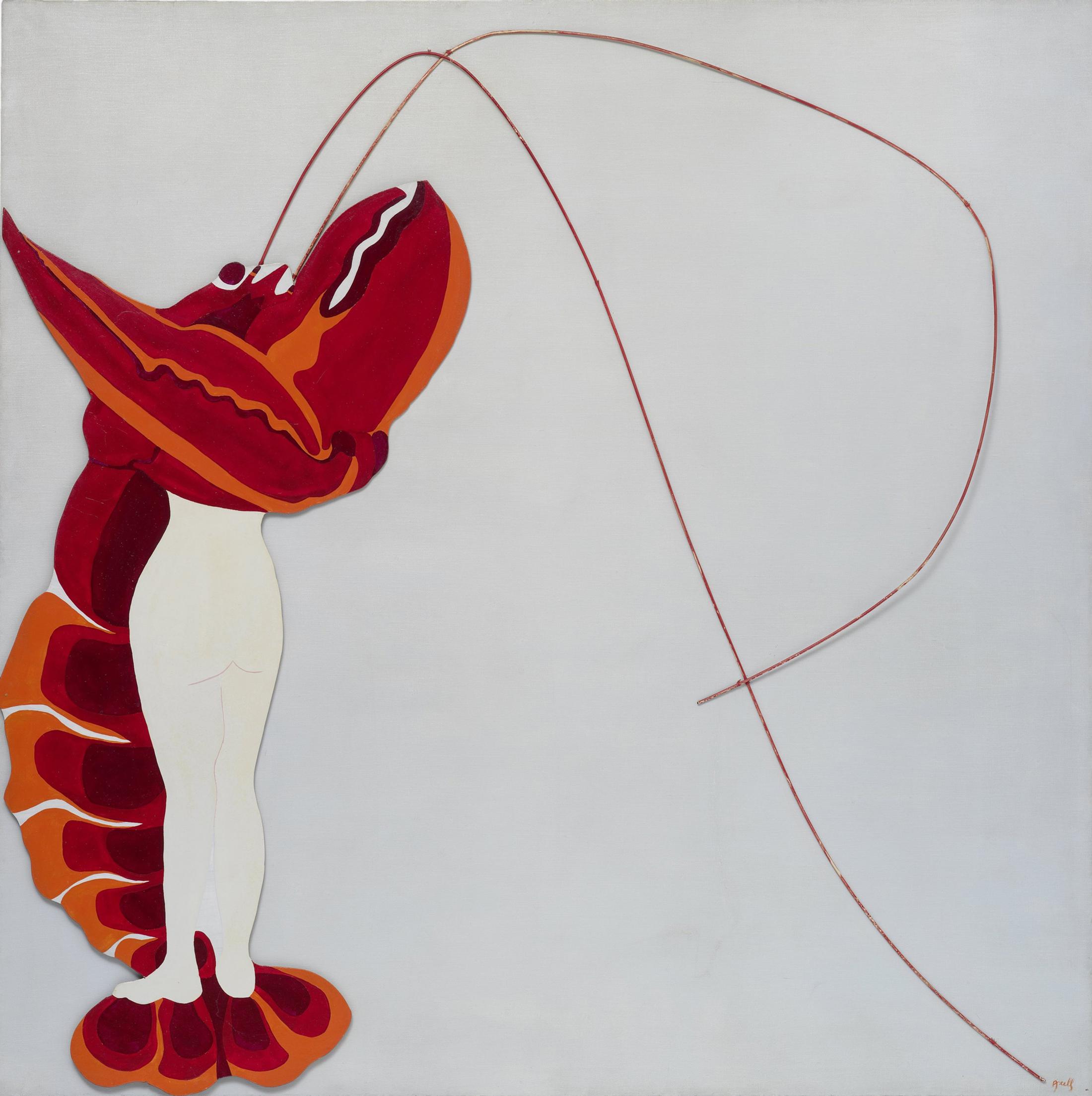 Exhibition View Evelyne Axell Solo Show «Body Double; view on Evelyne Axell, Le Homard Amoureux, 1967, oil on canvas on board, 150 x 150 cm» at Muzeum Susch, Susch, 2020 / © ADAGP, Paris and Prolitteris, Zurich, 2020 / Private collection