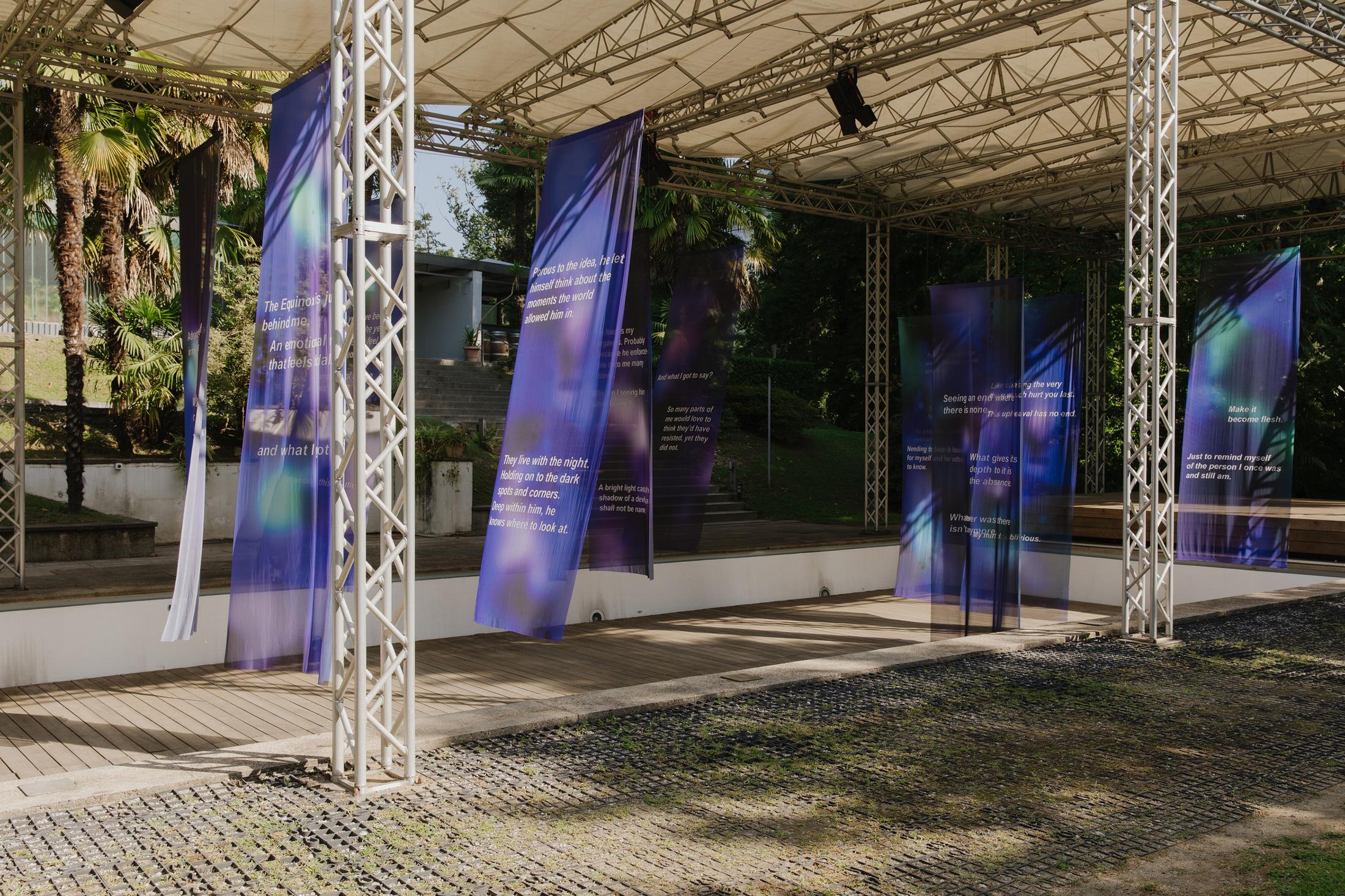 Exhibition View Izidora L. LETHE Solo Show «Songs to the Suns; view on Paul Maheke, As Saturn and Jupiter Conjunct, 2021 - ongoing series» at the Cabaret Voltaire, Zurich/Monte Verità, 2021 / Photo: © Diana Pfammatter / Courtesy: the artists and Cabaret Voltaire