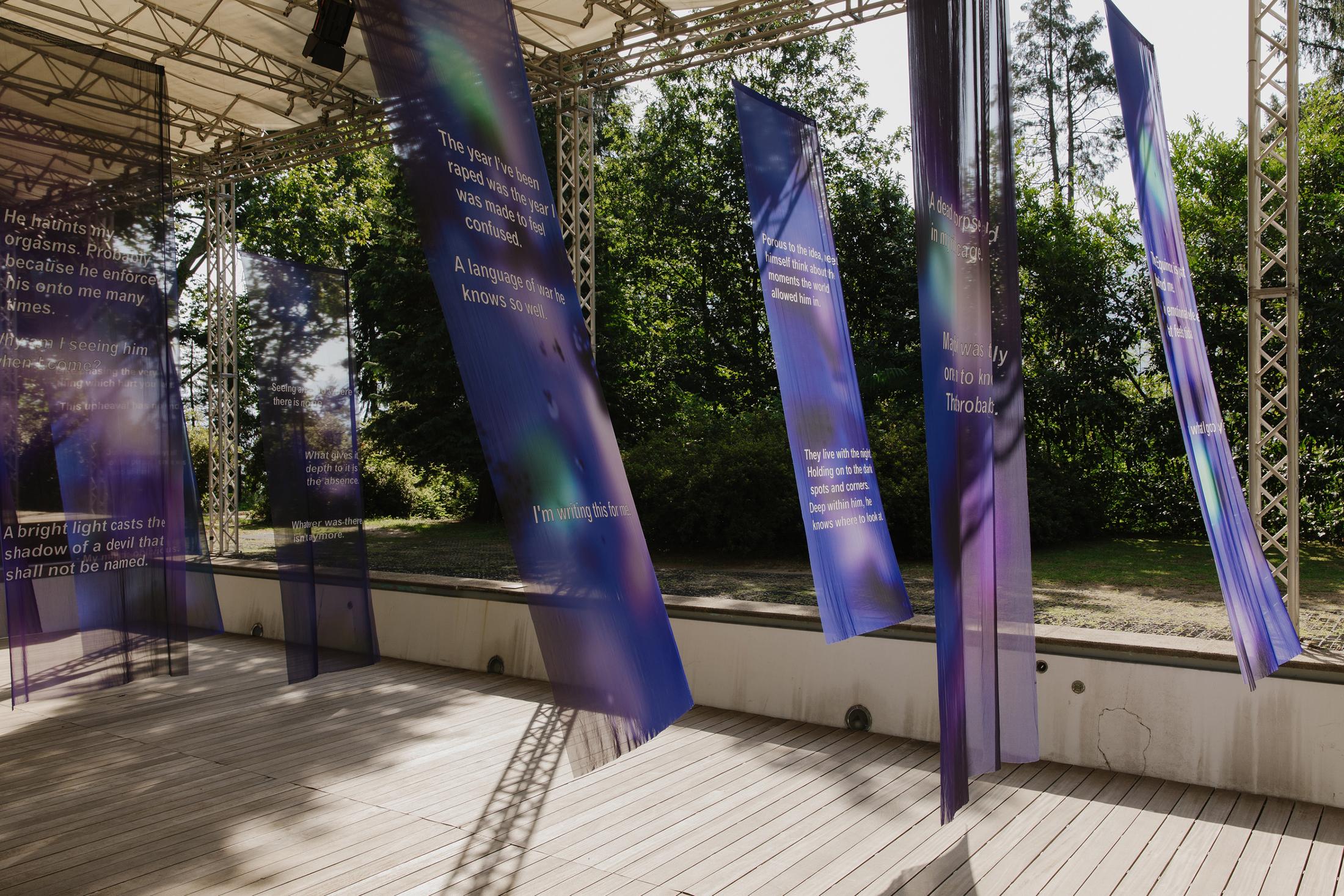 Exhibition View Izidora L. LETHE Solo Show «Songs to the Suns; view on Paul Maheke, As Saturn and Jupiter Conjunct, 2021 - ongoing series» at the Cabaret Voltaire, Zurich/Monte Verità, 2021 / Photo: © Diana Pfammatter / Courtesy: the artists and Cabaret Voltaire