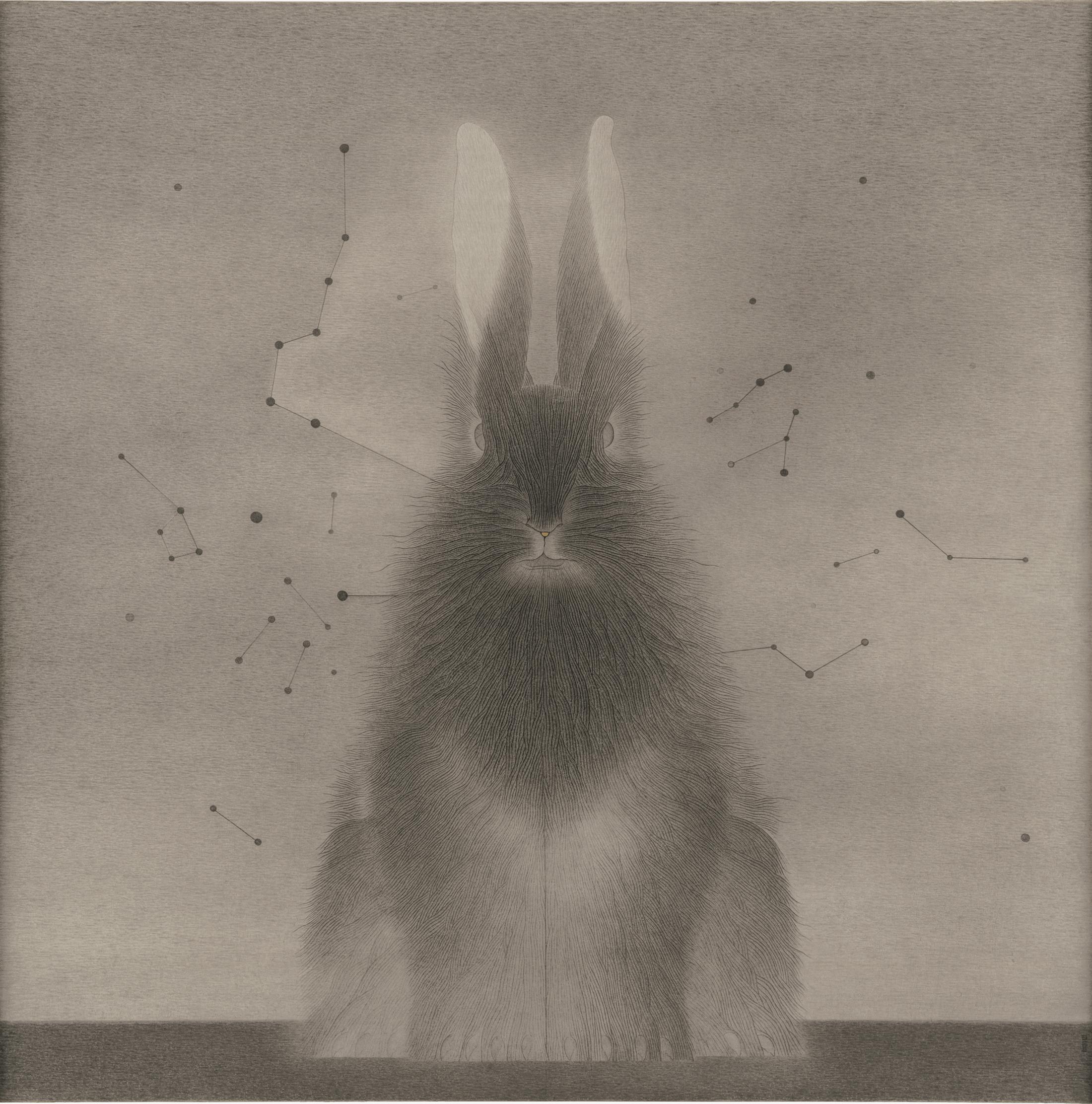 Exhibition View Shao Fan Solo Show «The Ink of Yu Han; view on Shao Fan, In the Name of Rabbit 121, 2020, ink on rice paper, 175 × 175 cm (painting), 182 × 182 cm» at Galerie Urs Meile, Lucerne, 2021 / Courtesy: the artist and Galerie Urs Meile