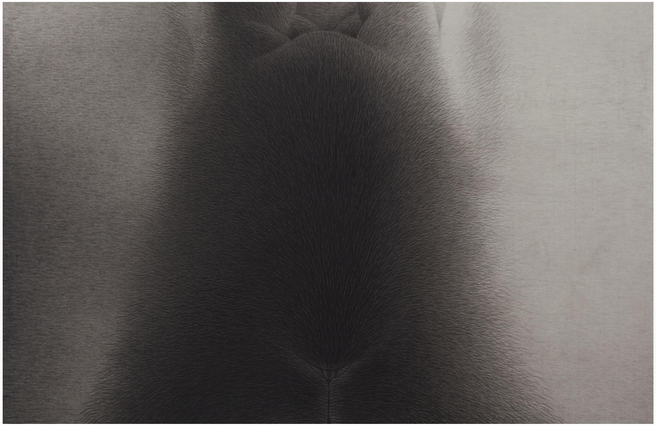 Exhibition View Shao Fan Solo Show «The Ink of Yu Han; view on Shao Fan, In the Name of Rabbit 202 (Black), 2020, ink on rice paper, 113 × 174 cm (painting), 118 × 180 cm» at Galerie Urs Meile, Lucerne, 2021 / Courtesy: the artist and Galerie Urs Meile