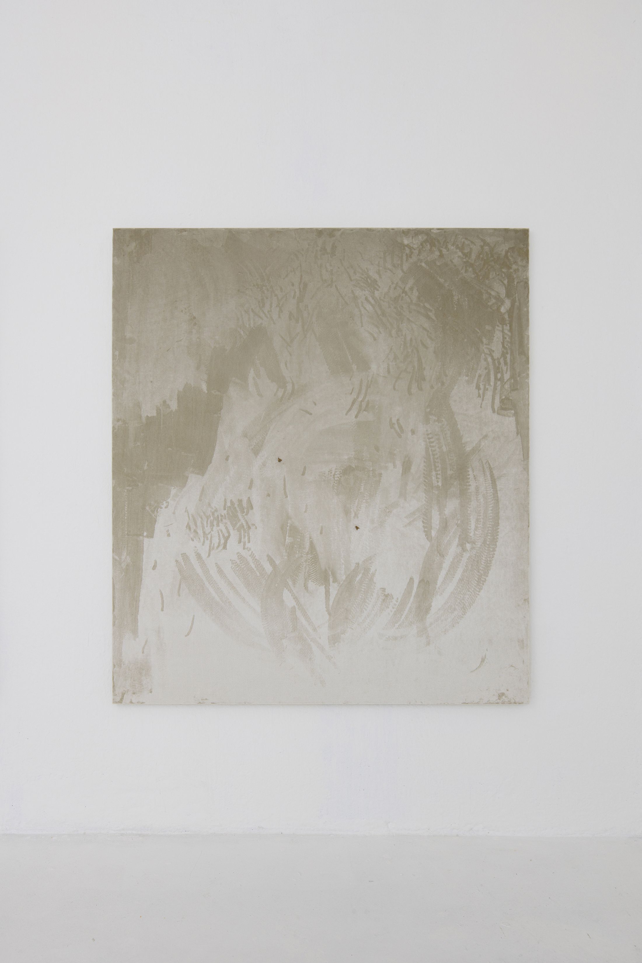 Exhibition View Solo Show Clément Grimm «Video 50 ; view on Palazzo Reloaded III, 2025, Velvet, wood, flies, paint, 159 x 139 cm» at Kissed Then Burned, Geneva, 2025-2026 / Photo: Antoni Aeby / Courtesy: the artist and Kissed Then Burned