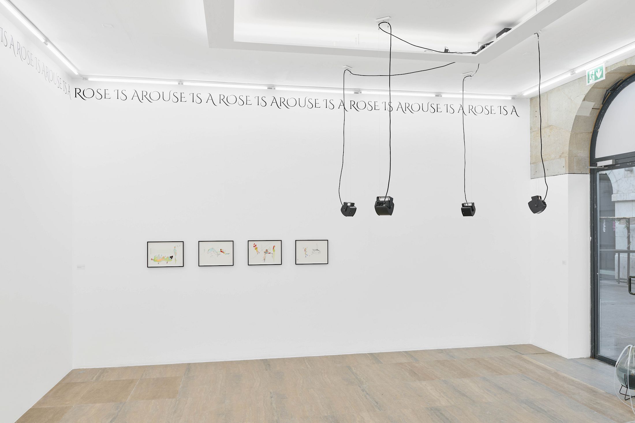 Exhibition View Group Show «Defiant Gardens ; view on Astrit Ismaili, Through and in and out of the Hole, 2023-ongoing ; Hanne Lippard, Arouses, 2025 » at Halle Nord, Geneva, 2025 / Photo: Thomas Maisonnasse / Courtesy: the artists, Halle Nord and LambdaLambdaLambda, Pristina (Hanne Lippard's work)