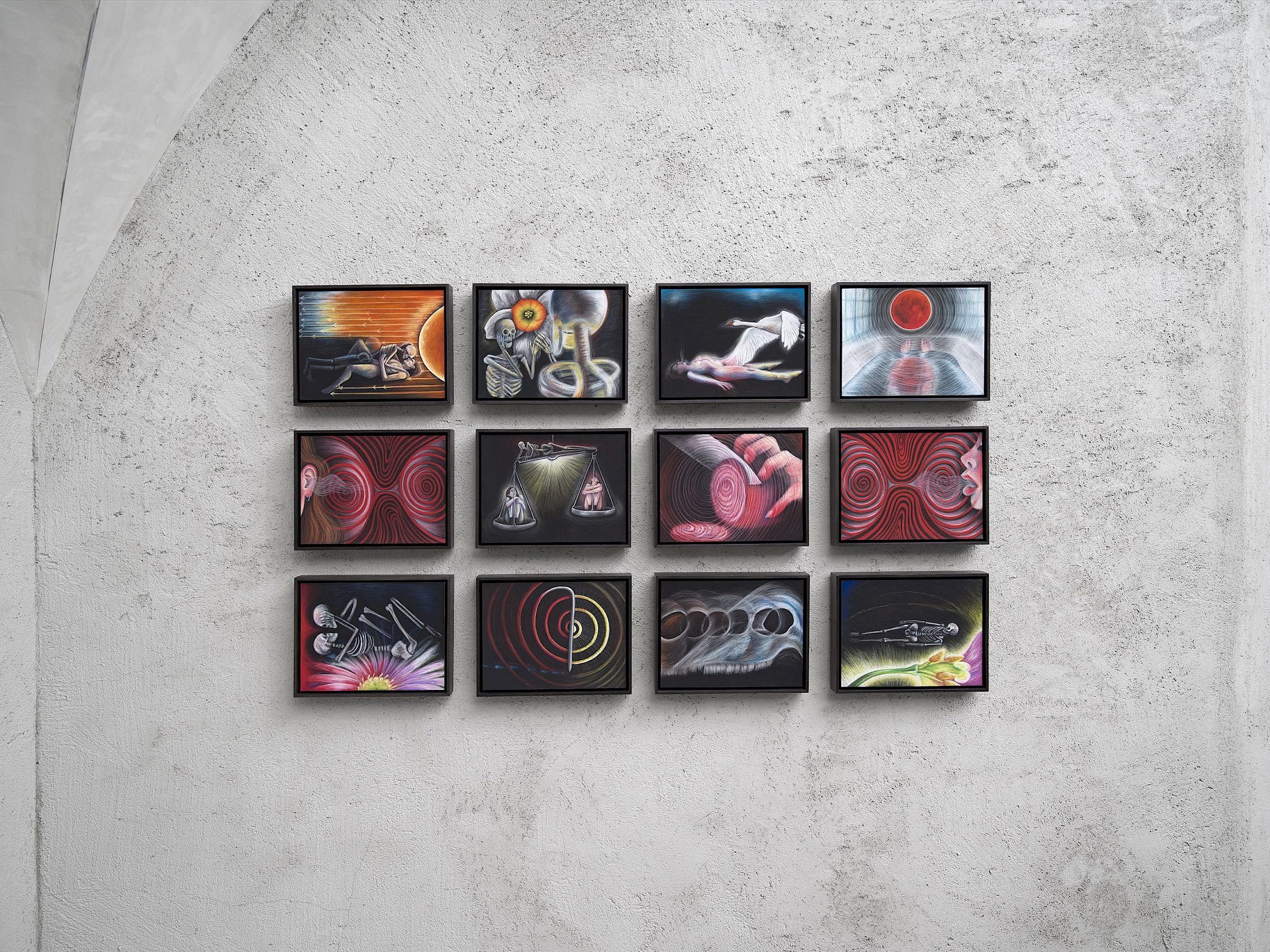 Exhibition view Emma Jung & Rebecca Ackroyd «Tage und Nächte», Cabaret Voltaire 2025; Rebecca Ackroyd,
The World as I feel it (Series) (detail), 2025. Photo: Cedric Mussano. Courtesy: the artist