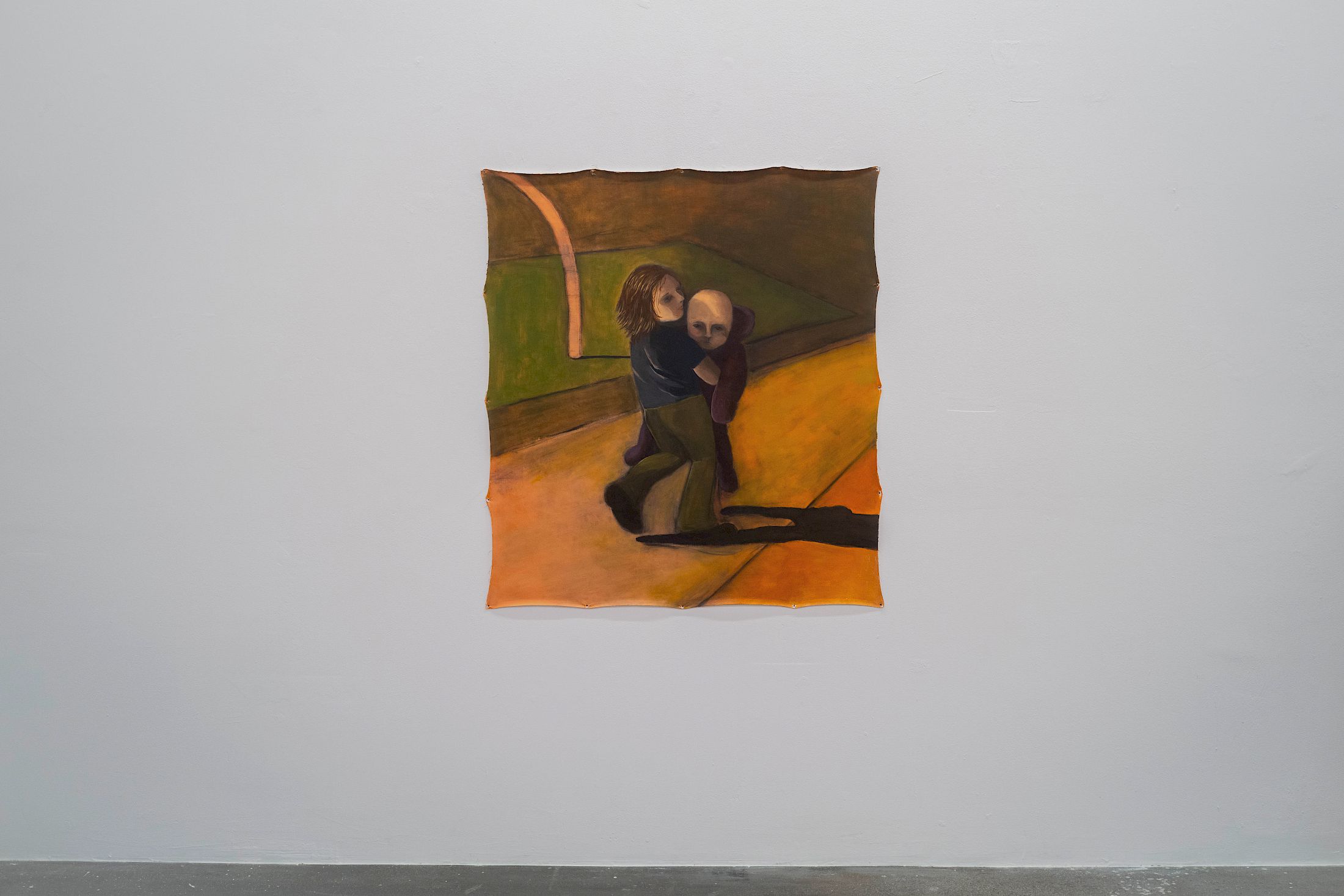 Exhibition View Duo Show Hugo Baud and Olive Godlee «Surely Tomorrow ; view on Shall we go?, 2025, water soluble graphite, acrylic and ink on unstretched canvas» at Espace Sébeillon, Lausanne, 2025 / Photo: Daniel Walcher / Courtesy: the artists and Espace Sébeillon