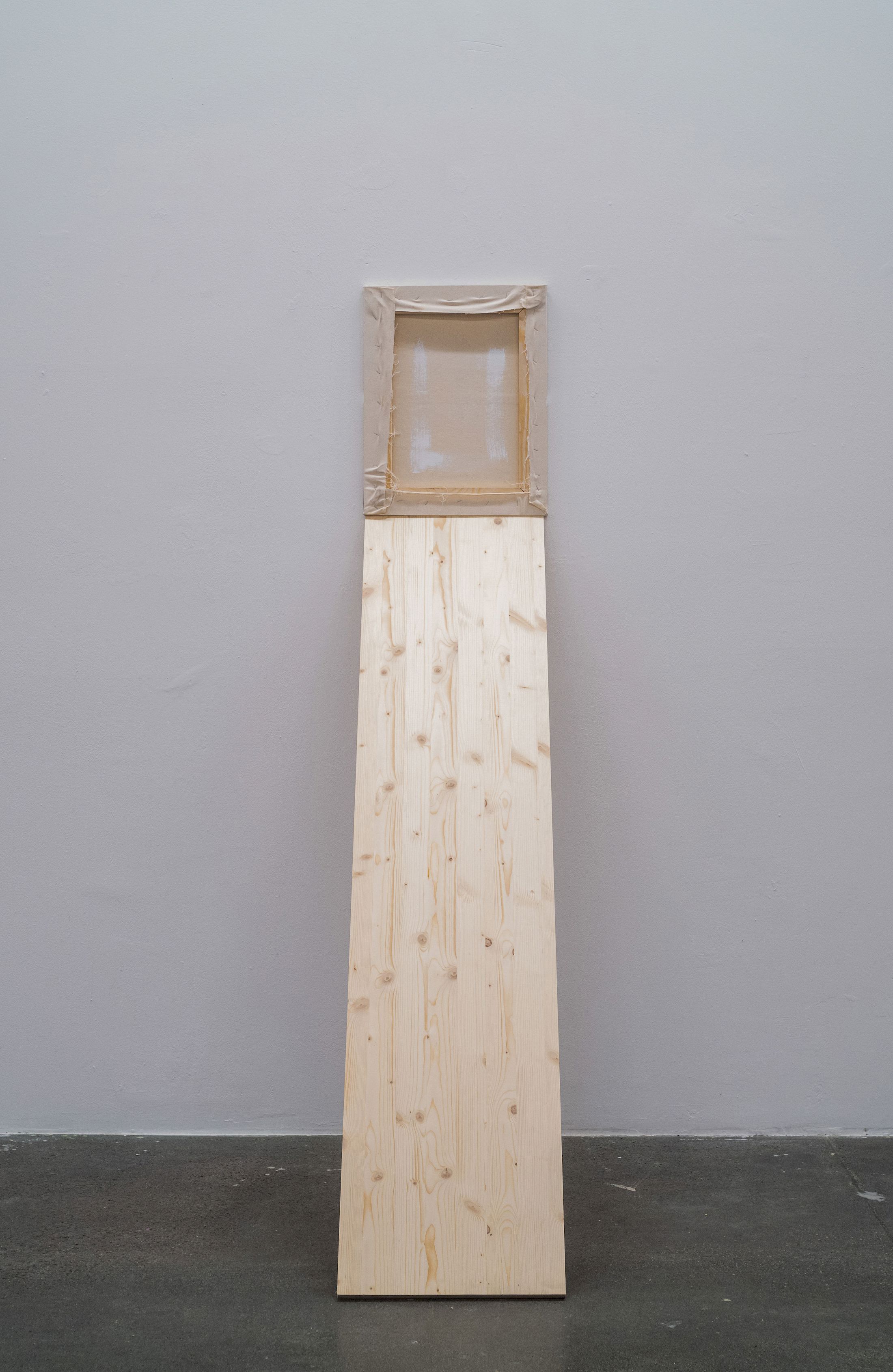 Exhibition View Duo Show Hugo Baud and Olive Godlee «Surely Tomorrow ; view on one one, 2025, wood, canvas, staples, acrylic» at Espace Sébeillon, Lausanne, 2025 / Photo: Daniel Walcher / Courtesy: the artists and Espace Sébeillon