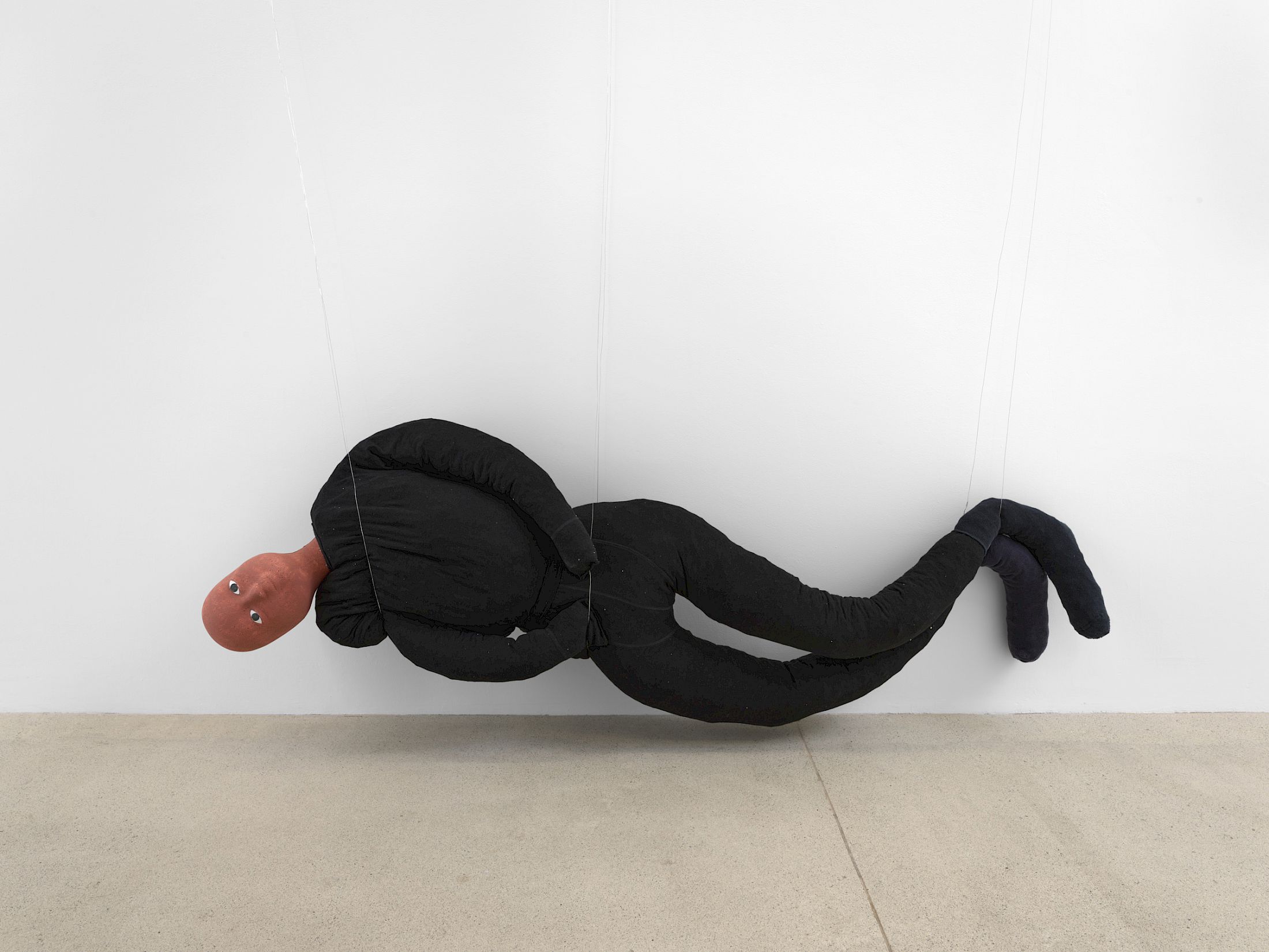 Exhibition View Solo Show Jannis Marwitz «FISH, fish ; view on Radiator Piece, 2025, fabric, foam plastic, styrofoam, tempera, wire, dimensions variable» at Damien and the Love Guru, Zurich, 2026 / Photo: Felix Jungo / Courtesy: the artist and Damien and the Love Guru