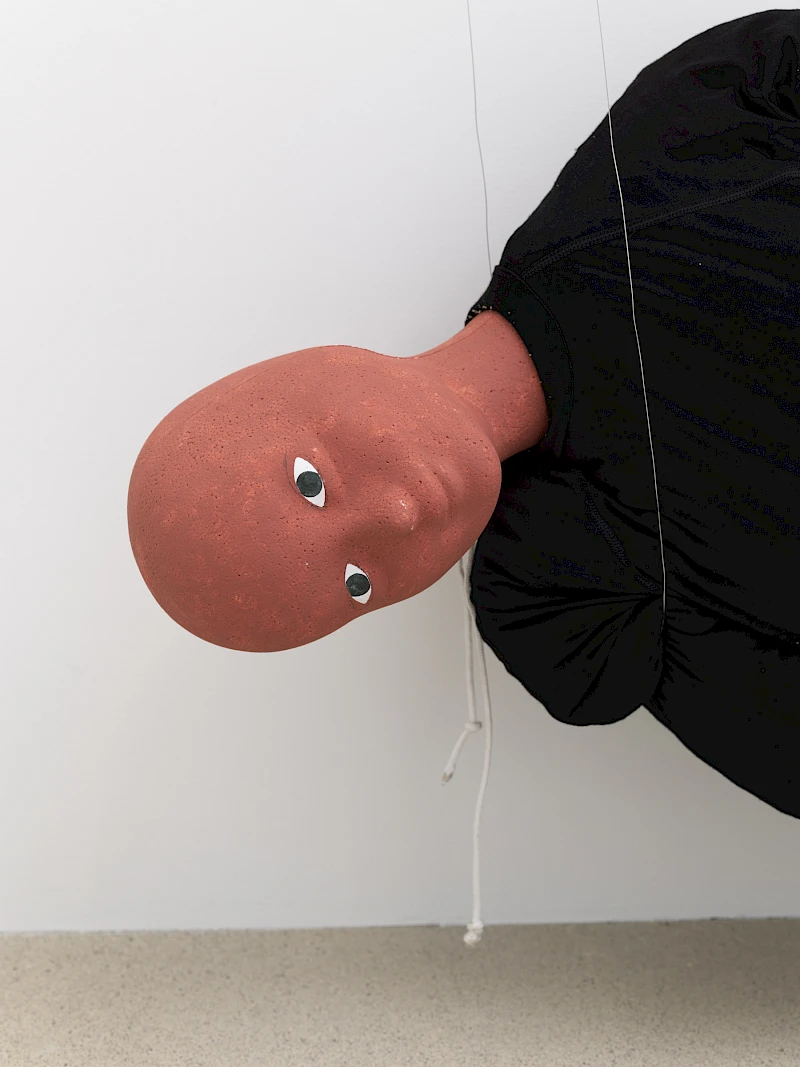 Exhibition View Solo Show Jannis Marwitz «FISH, fish ; view on Radiator Piece, detail, 2025, fabric, foam plastic, styrofoam, tempera, wire, dimensions variable» at Damien and the Love Guru, Zurich, 2026 / Photo: Felix Jungo / Courtesy: the artist and Damien and the Love Guru