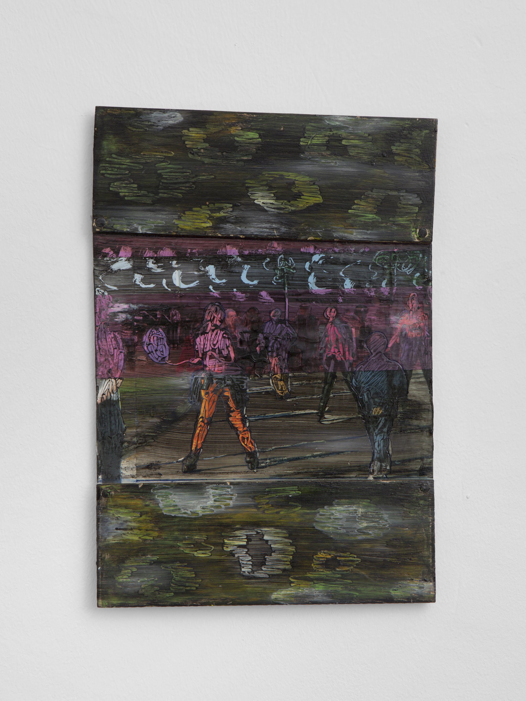 Exhibition View Group Show «Love Sick ; view on Tereza Glazova, A Scene in the Park squished between 2 Bokeh, 2025, Inkjet print, pastels and paint on wood, 19.5 × 28.5 cm» at Sentiment, Zurich, 2025-2026 / Photo: Philipp Rupp / Julien Gremaud / Courtesy: the artists and Sentiment