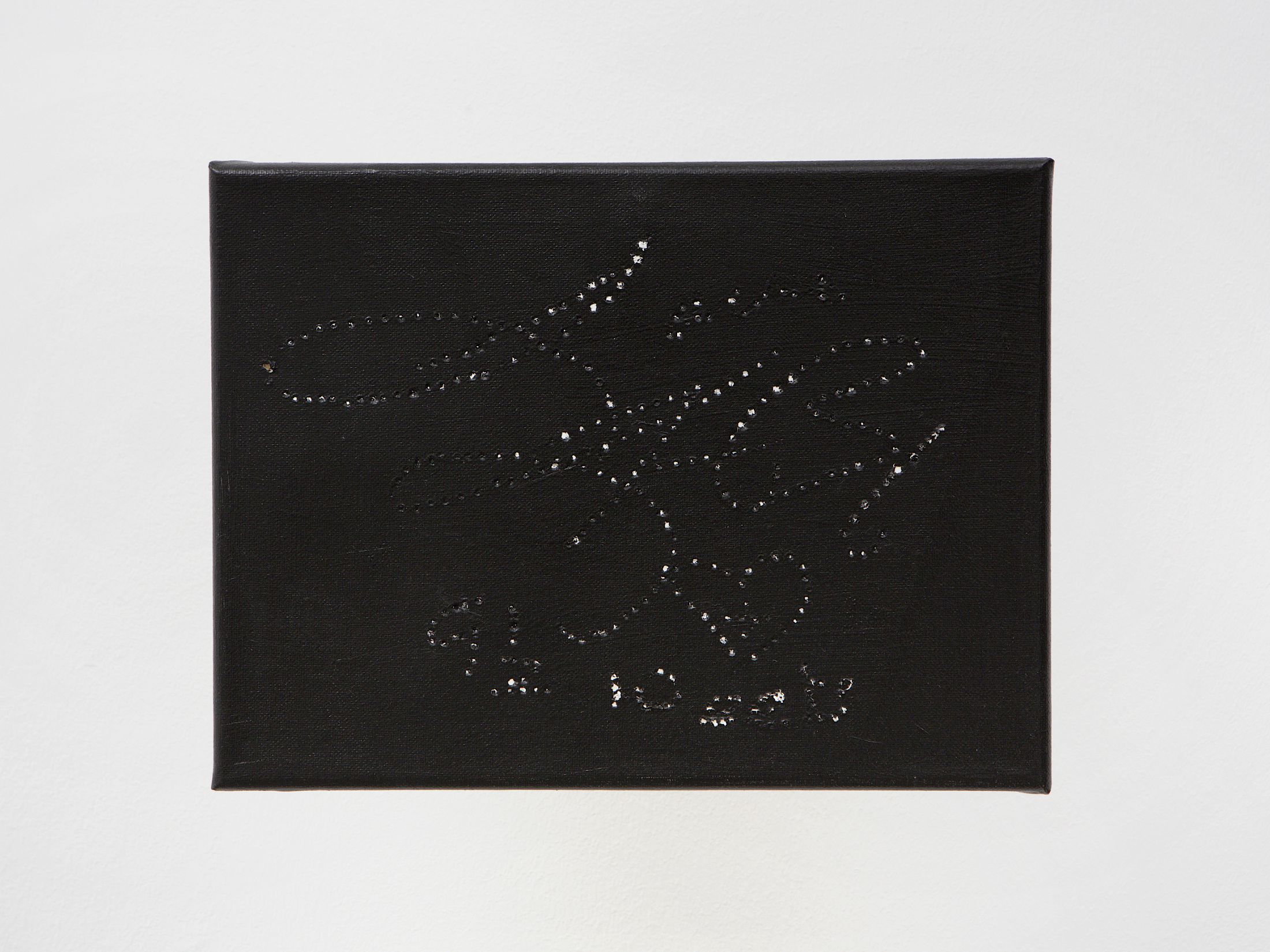 Exhibition View Group Show «Love Sick ; view on Valentina Vaccarella, Ingeborg Day, 2025, Acrylic and holes on canvas, 30.5 x 23 cm» at Sentiment, Zurich, 2025-2026 / Photo: Philipp Rupp / Julien Gremaud / Courtesy: the artists and Sentiment