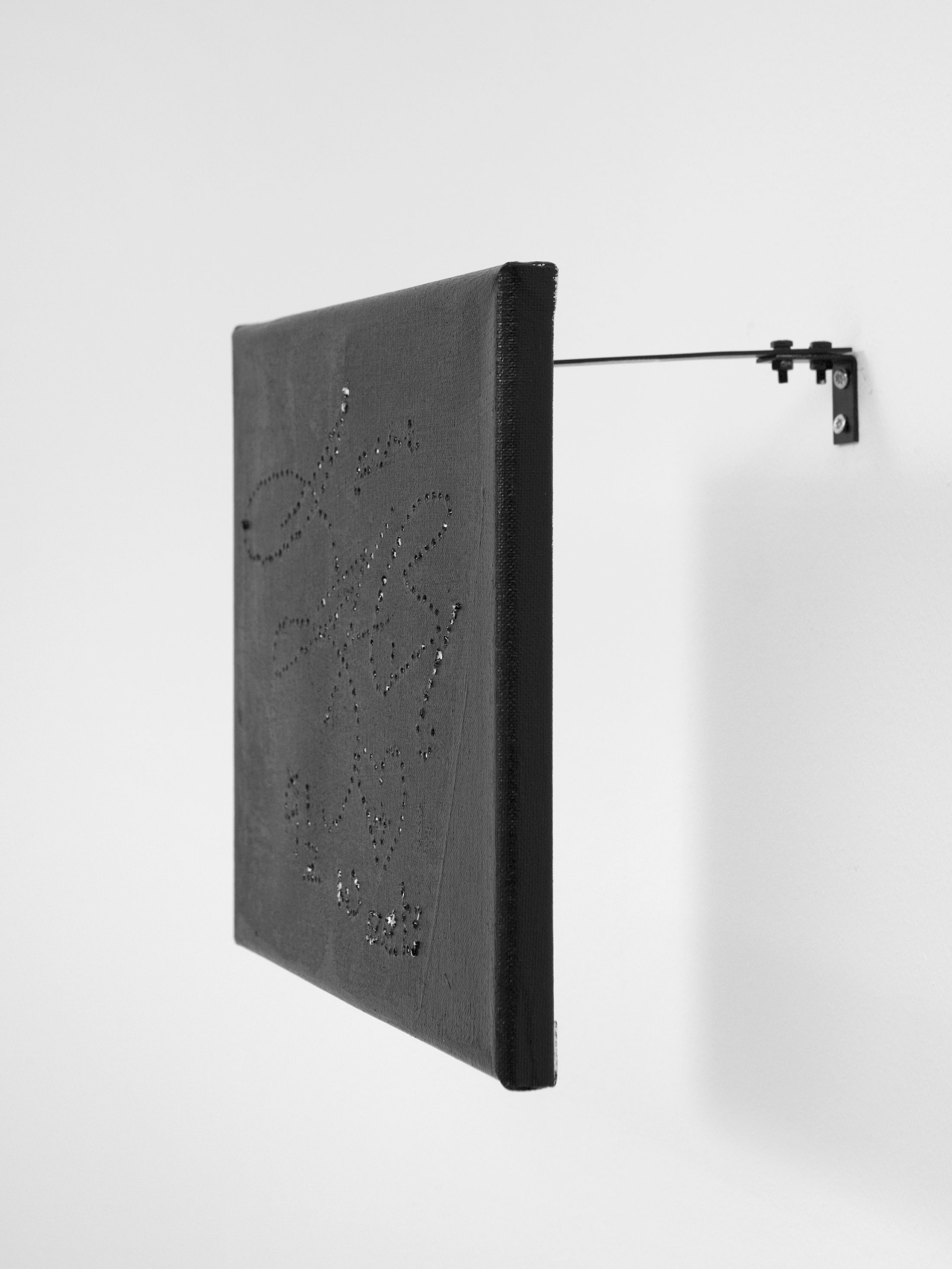 Exhibition View Group Show «Love Sick ; view on Valentina Vaccarella, Ingeborg Day, 2025, Acrylic and holes on canvas, 30.5 x 23 cm» at Sentiment, Zurich, 2025-2026 / Photo: Philipp Rupp / Julien Gremaud / Courtesy: the artists and Sentiment