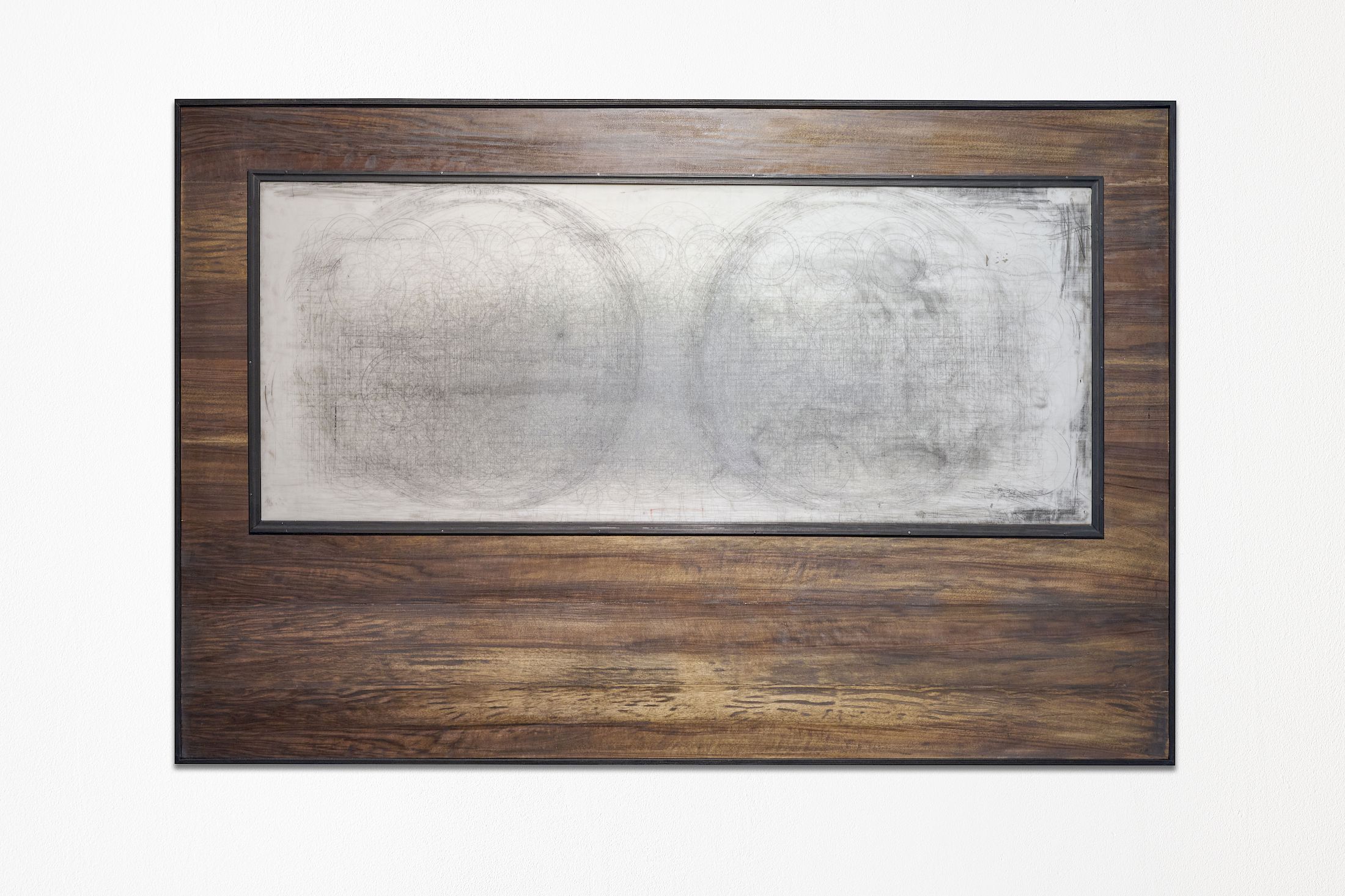 Exhibition View Solo Show Marie Matusz «Shift ; view on Parallels (Treatise on the void), Corian, veneered wood, 193 x 129 x 7 cm» at Blue Velvet, Zurich, 2025-2026 / Photo: Flavio Karrer / Courtesy: the artist and Blue Velvet