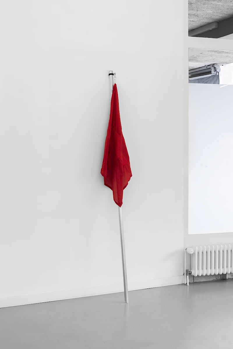 Exhibition View Solo Show Mitchell Anderson «Rockets ; view on Red flag, 2025» at Centre d’Édition Contemporaine, Geneva, 2026 / Photo: Remy Ugarte Vallejos / Courtesy: the artist and Centre d’Édition Contemporaine