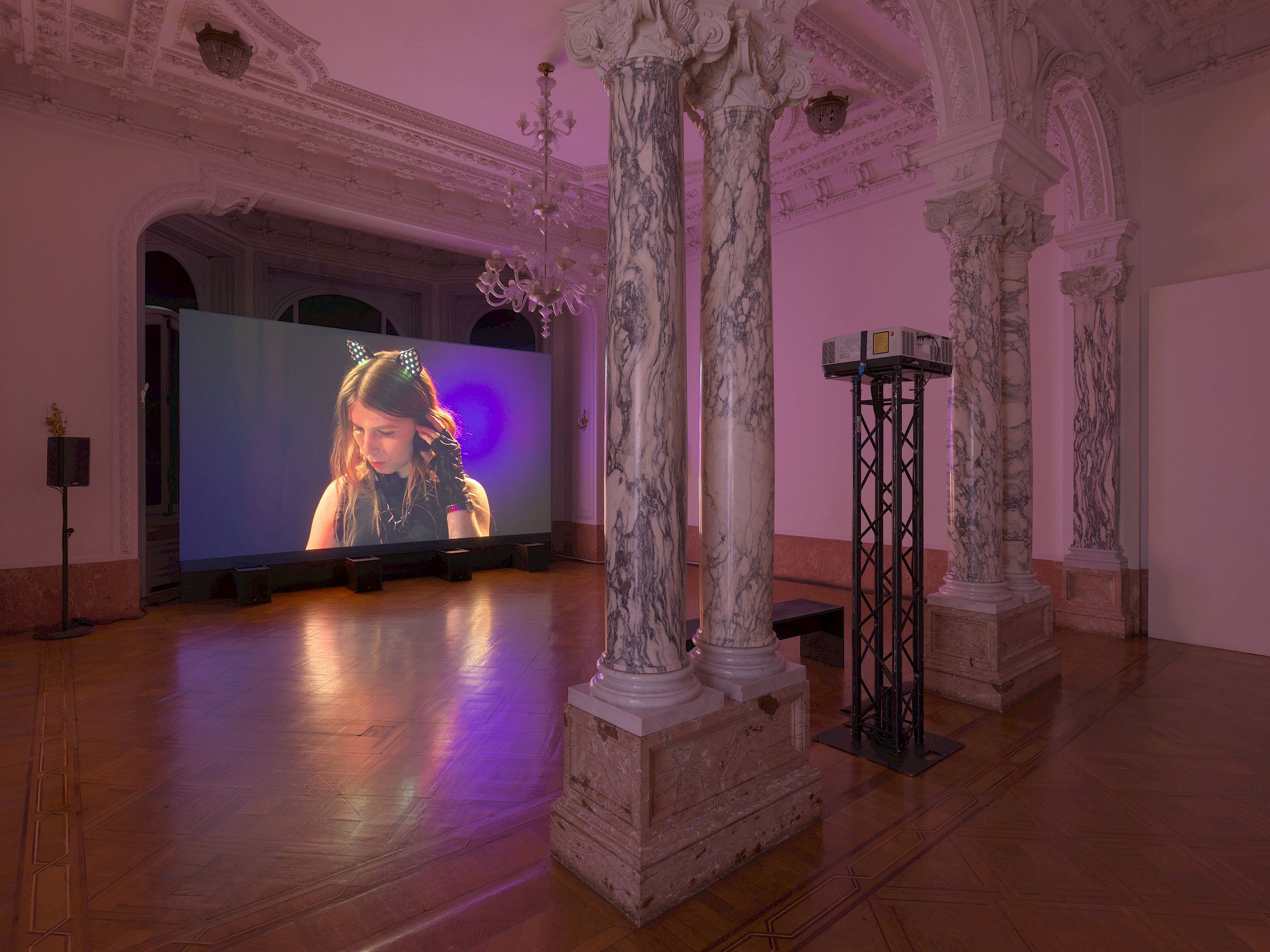 Exhibition View Duo Show Pauline Boudry / Renate Lorenz «How we always survived ; view on All the things she said (2025). Performance: Chelsea Manning» at Istituto Svizzero Roma, Roma, 2025-2026 / Photo: Annik Wetter / Courtesy: Marcelle Alix & Ellen de Bruijne Projects