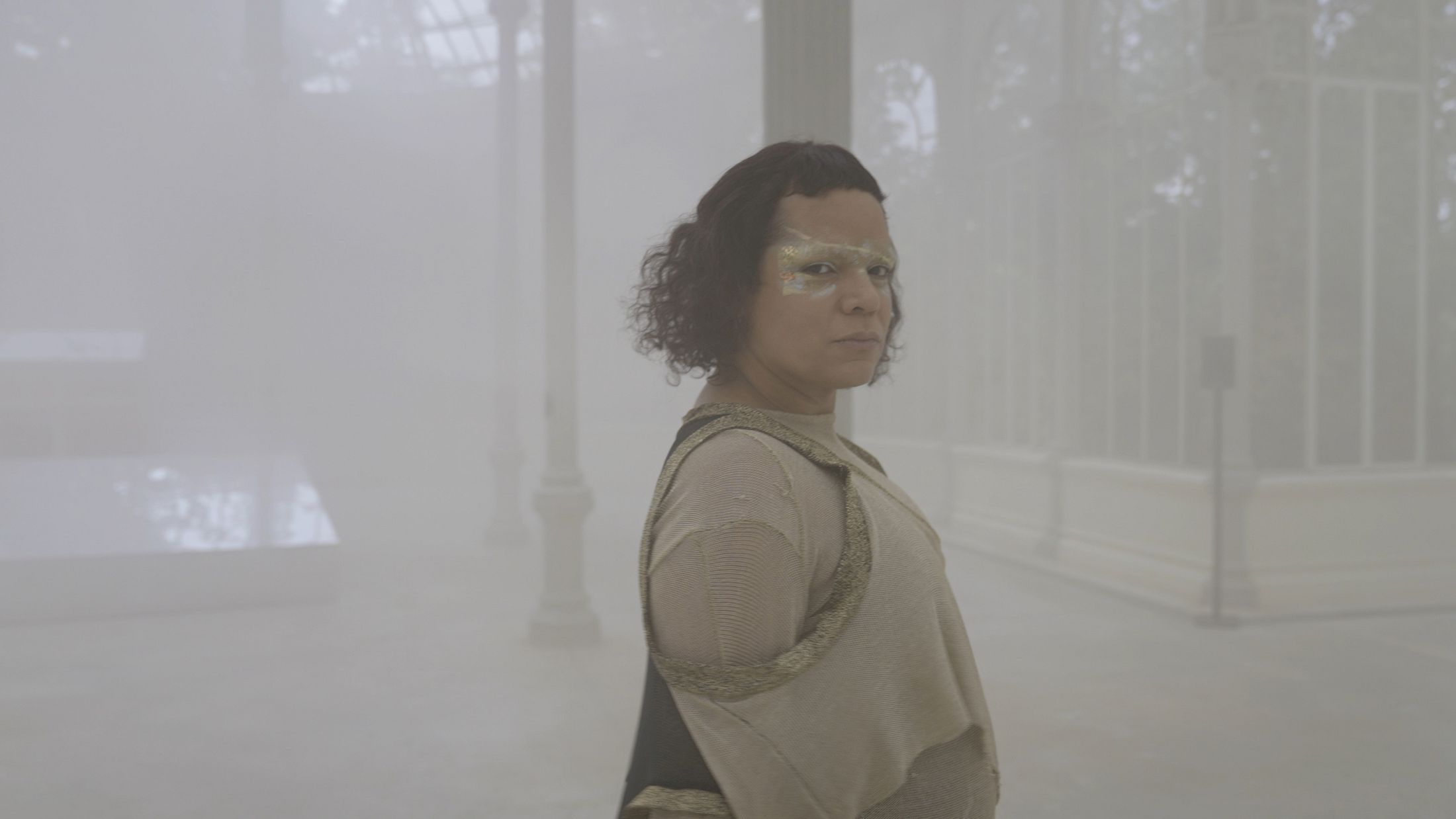 Exhibition View Duo Show Pauline Boudry / Renate Lorenz «How we always survived ; view on (No) Time, 2020, video still, choreography and performance: Julie Cunningham, Werner Hirsch, Joy Alpuerto Ritter, Aaliyah Thanisha» at Istituto Svizzero Roma, Roma, 2025-2026 / Photo: Annik Wetter / Courtesy: the artists